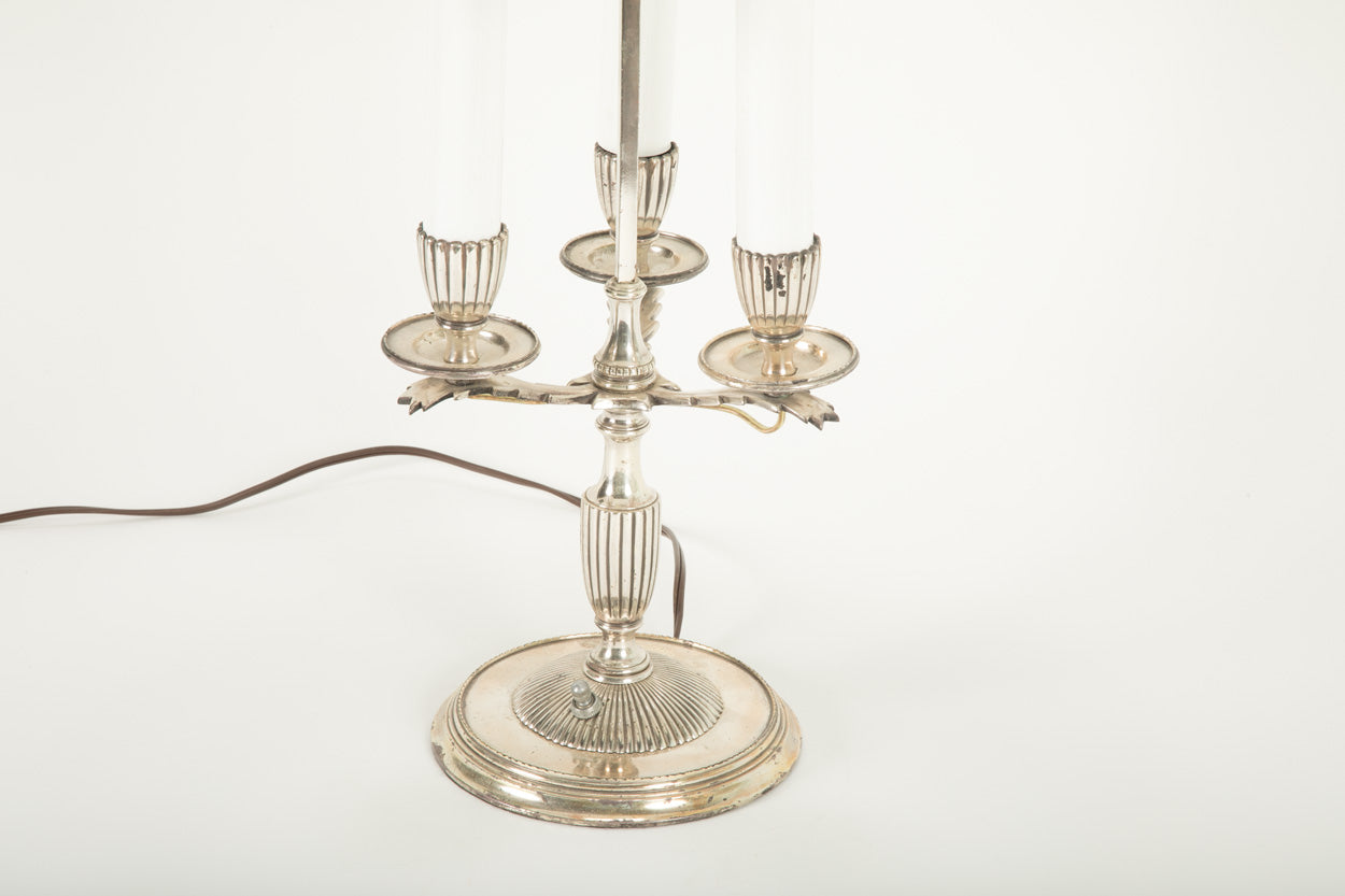 A Three Arm Silverplate Bouillotte Lamp