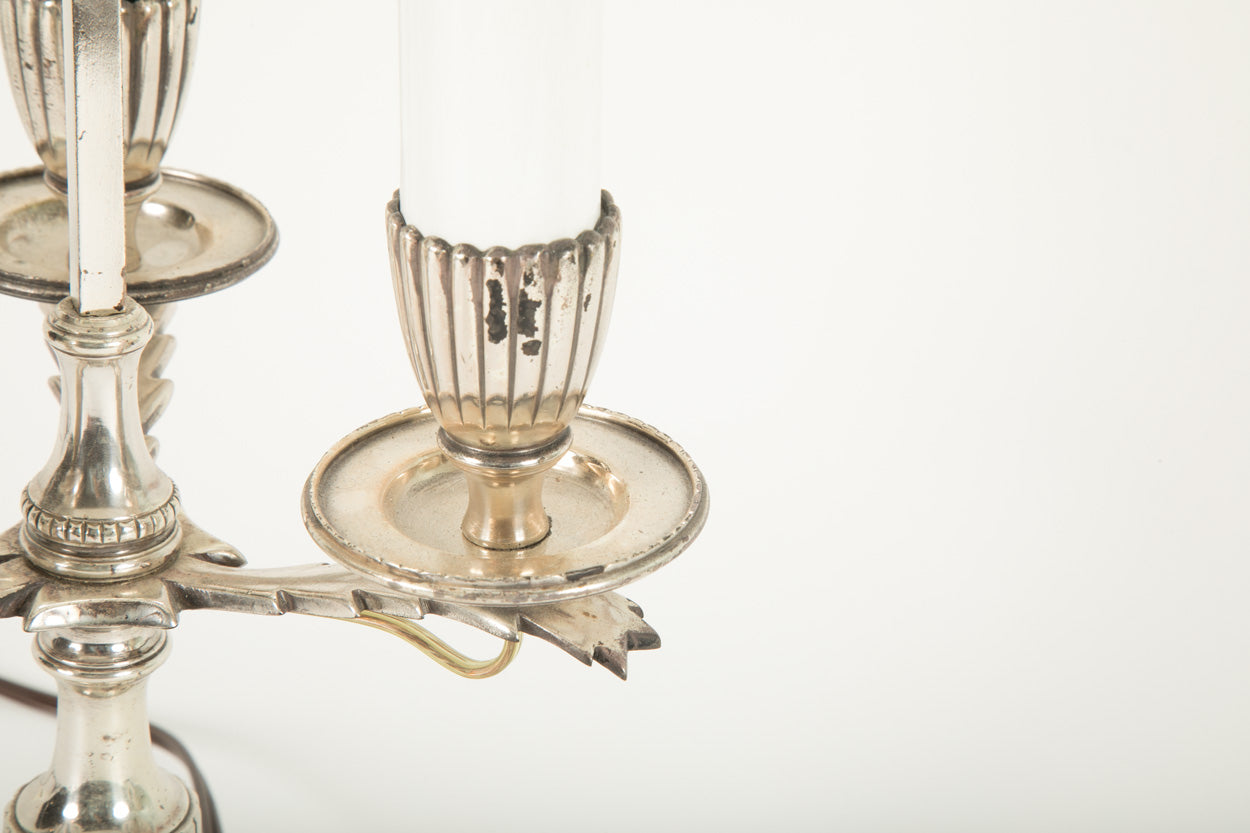 A Three Arm Silverplate Bouillotte Lamp