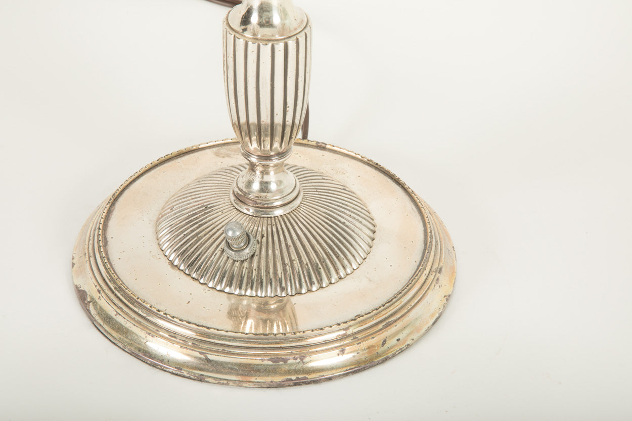 A Three Arm Silverplate Bouillotte Lamp