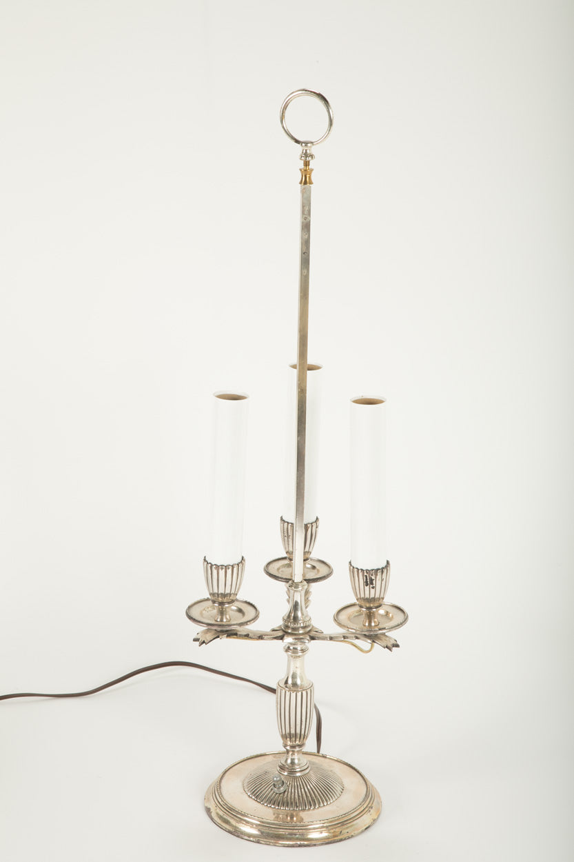 A Three Arm Silverplate Bouillotte Lamp