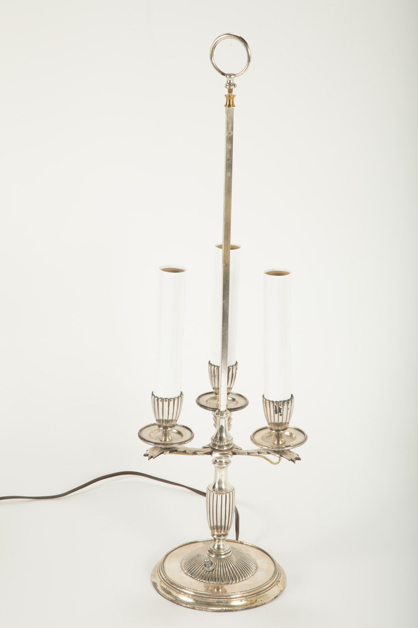 A Three Arm Silverplate Bouillotte Lamp
