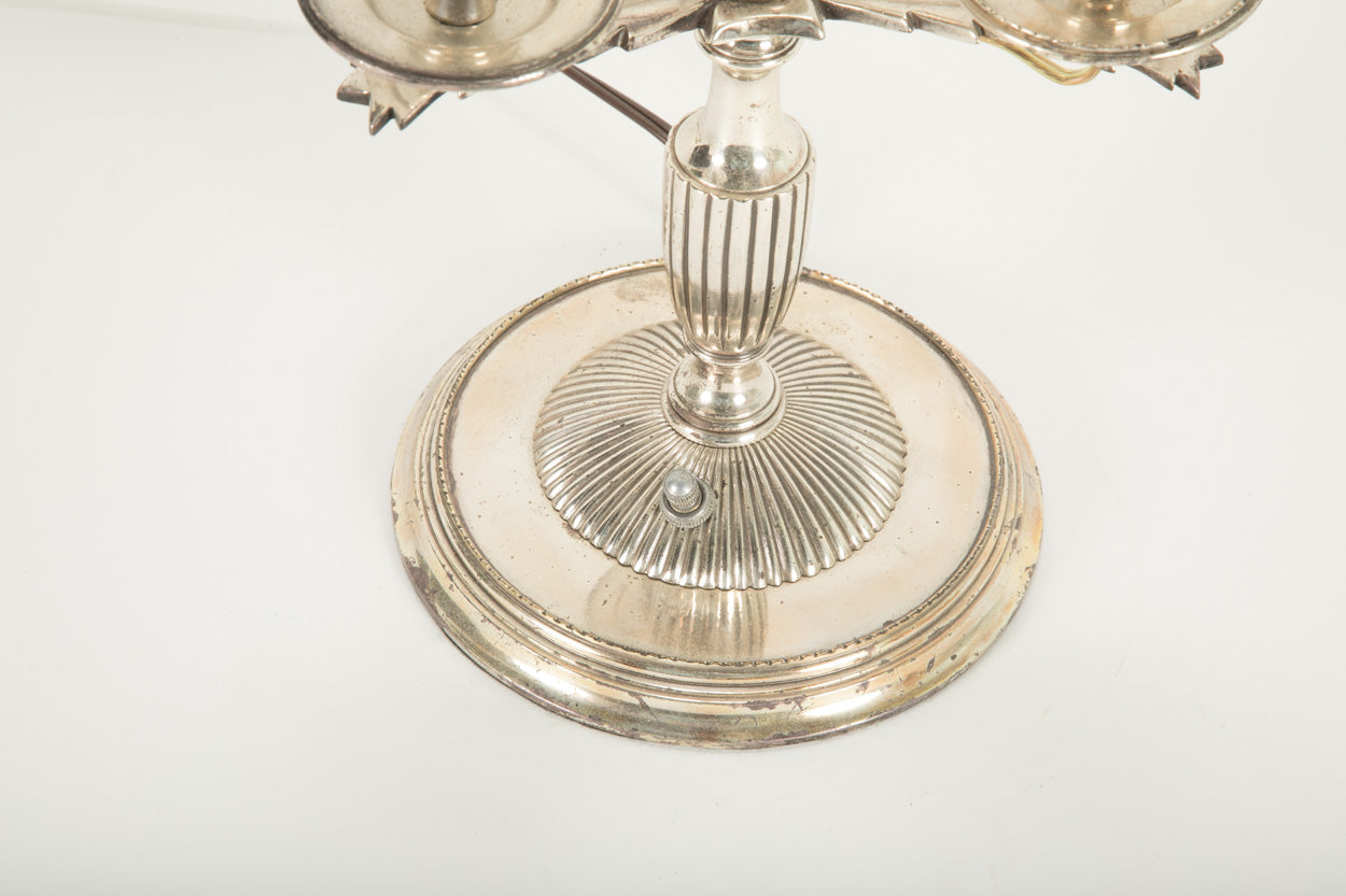 A Three Arm Silverplate Bouillotte Lamp