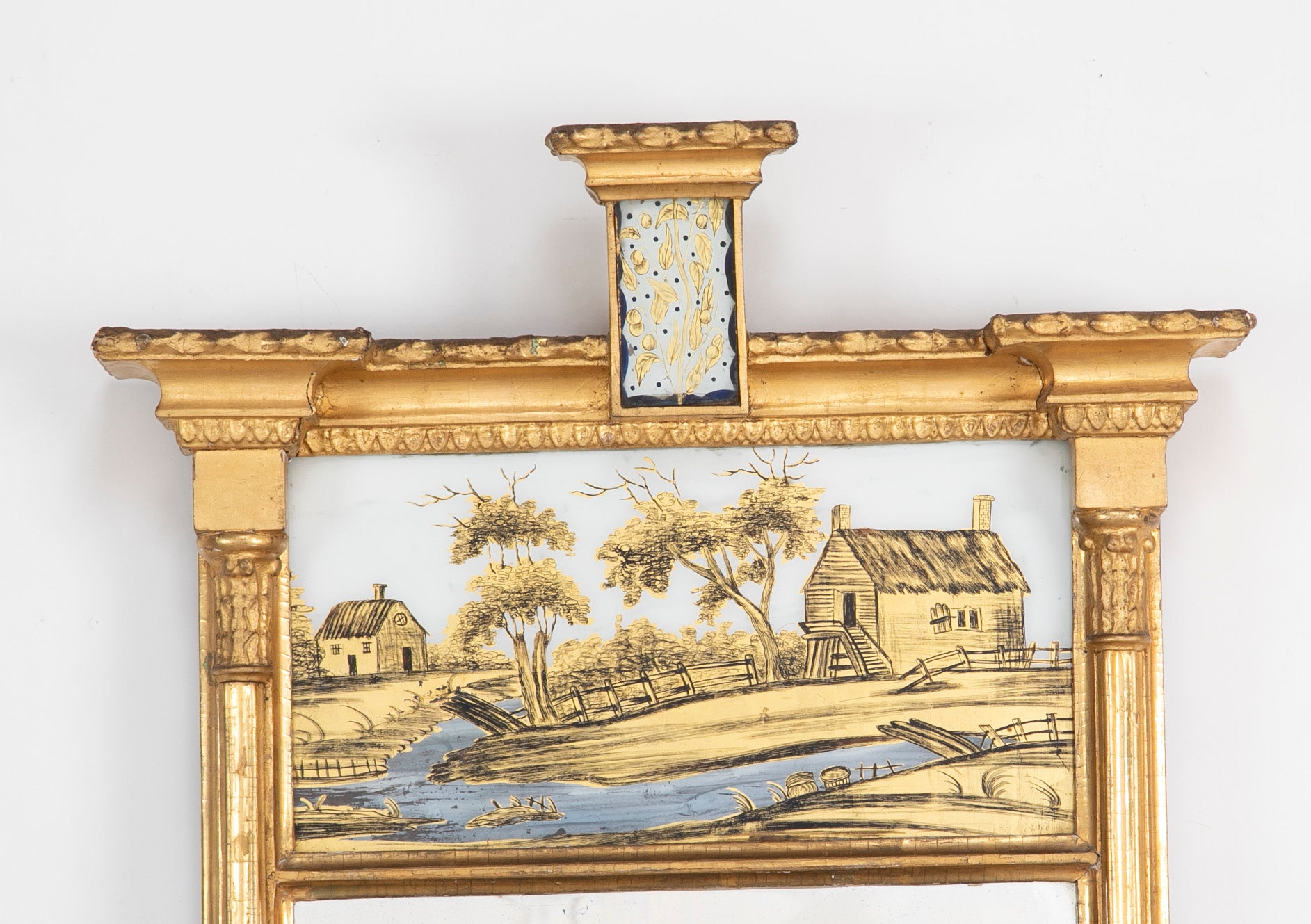 American Eglomise Mirror from Albany, NY with Unusual Small Eglomise Panel