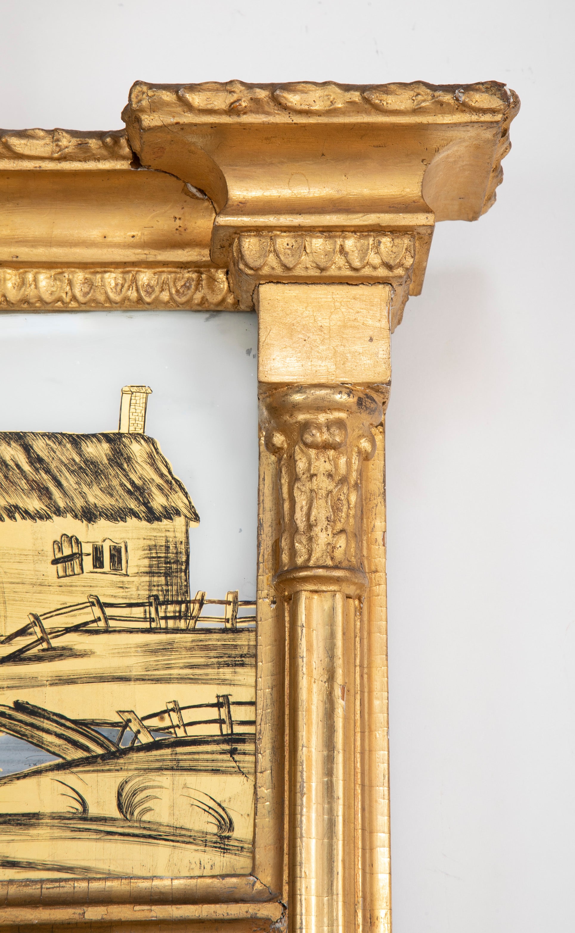 American Eglomise Mirror from Albany, NY with Unusual Small Eglomise Panel