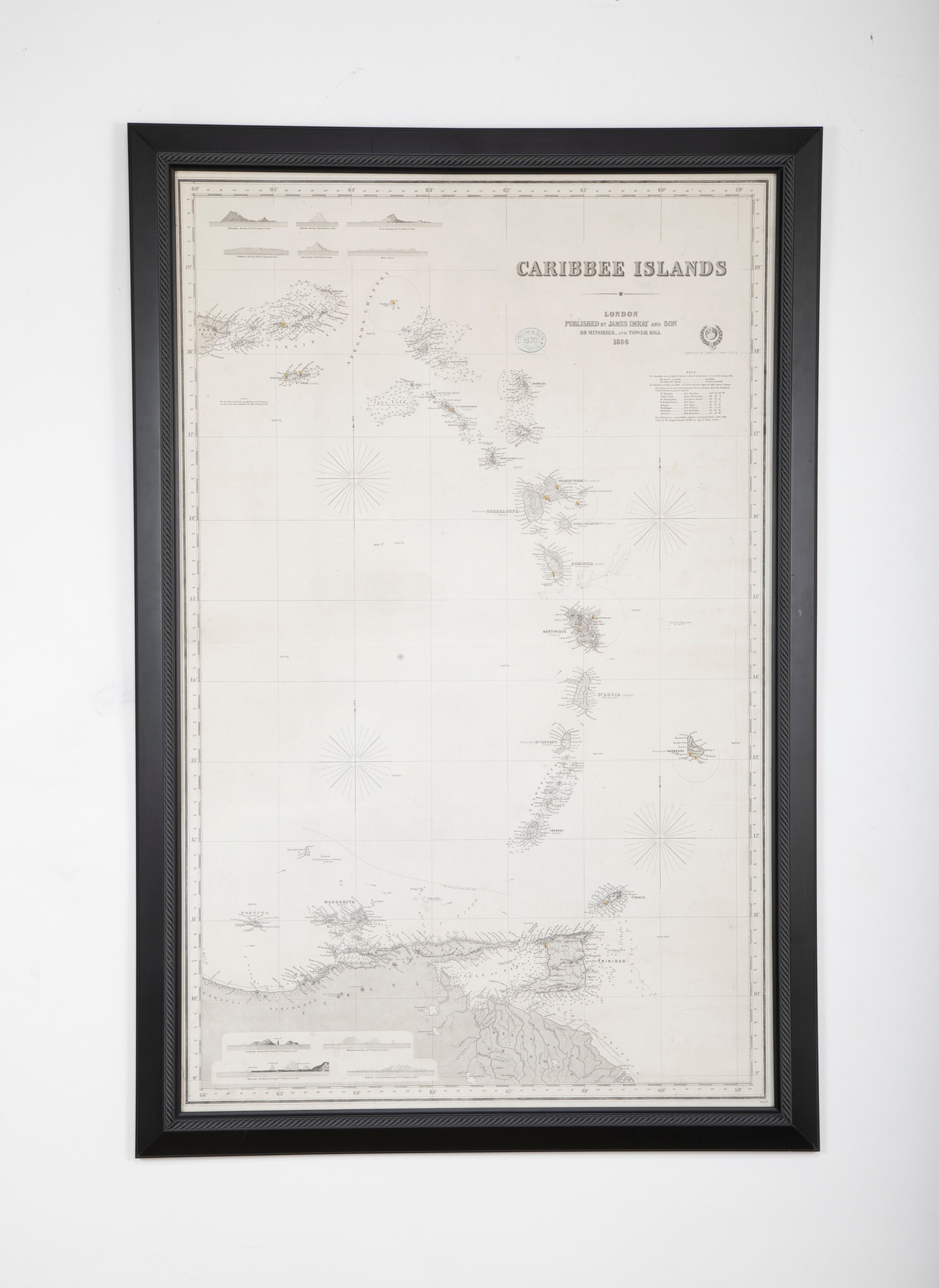 Rare Chart of the Caribbean Islands Published by James Imray & Son, London, 1866