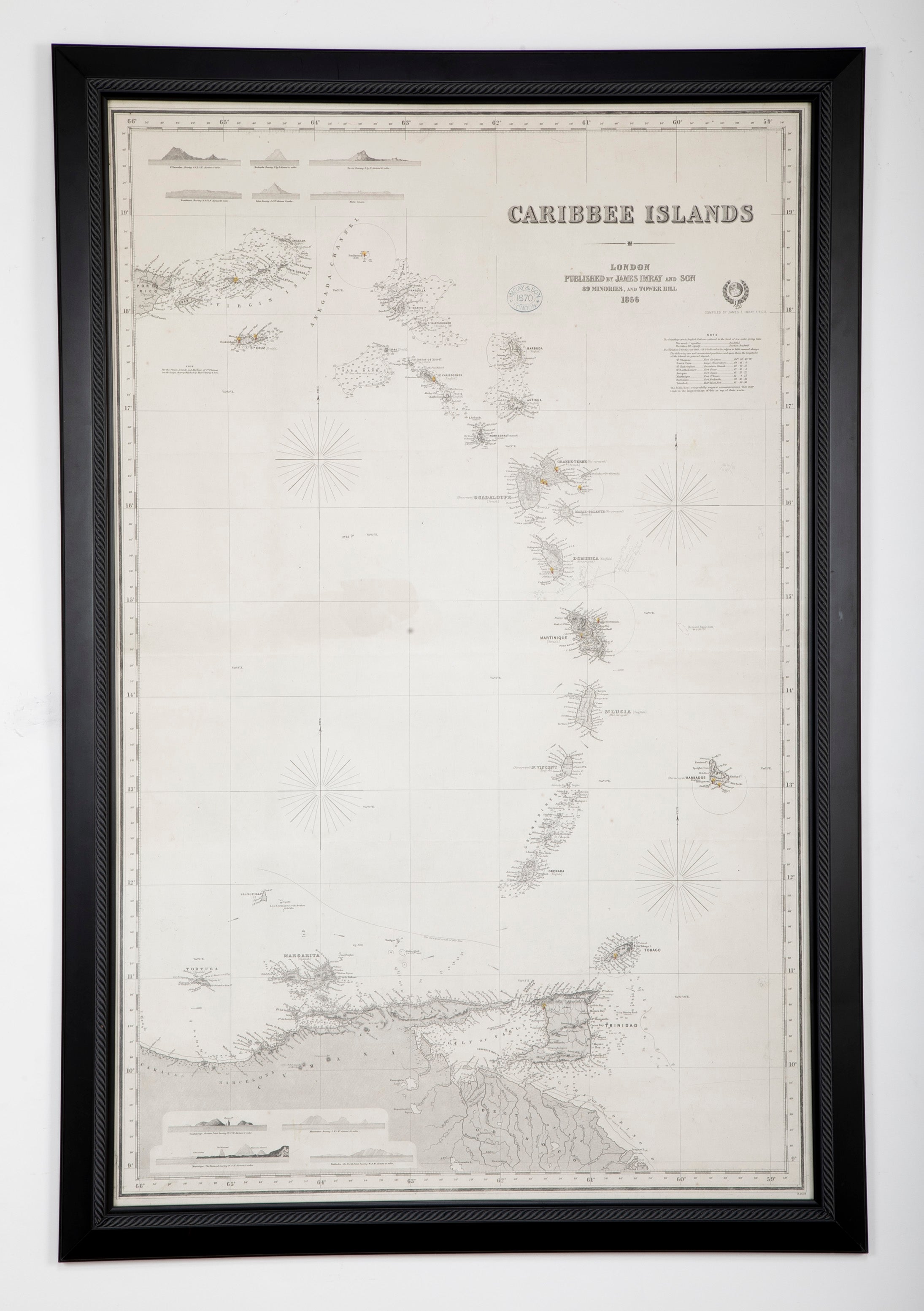Rare Chart of the Caribbean Islands Published by James Imray & Son, London, 1866