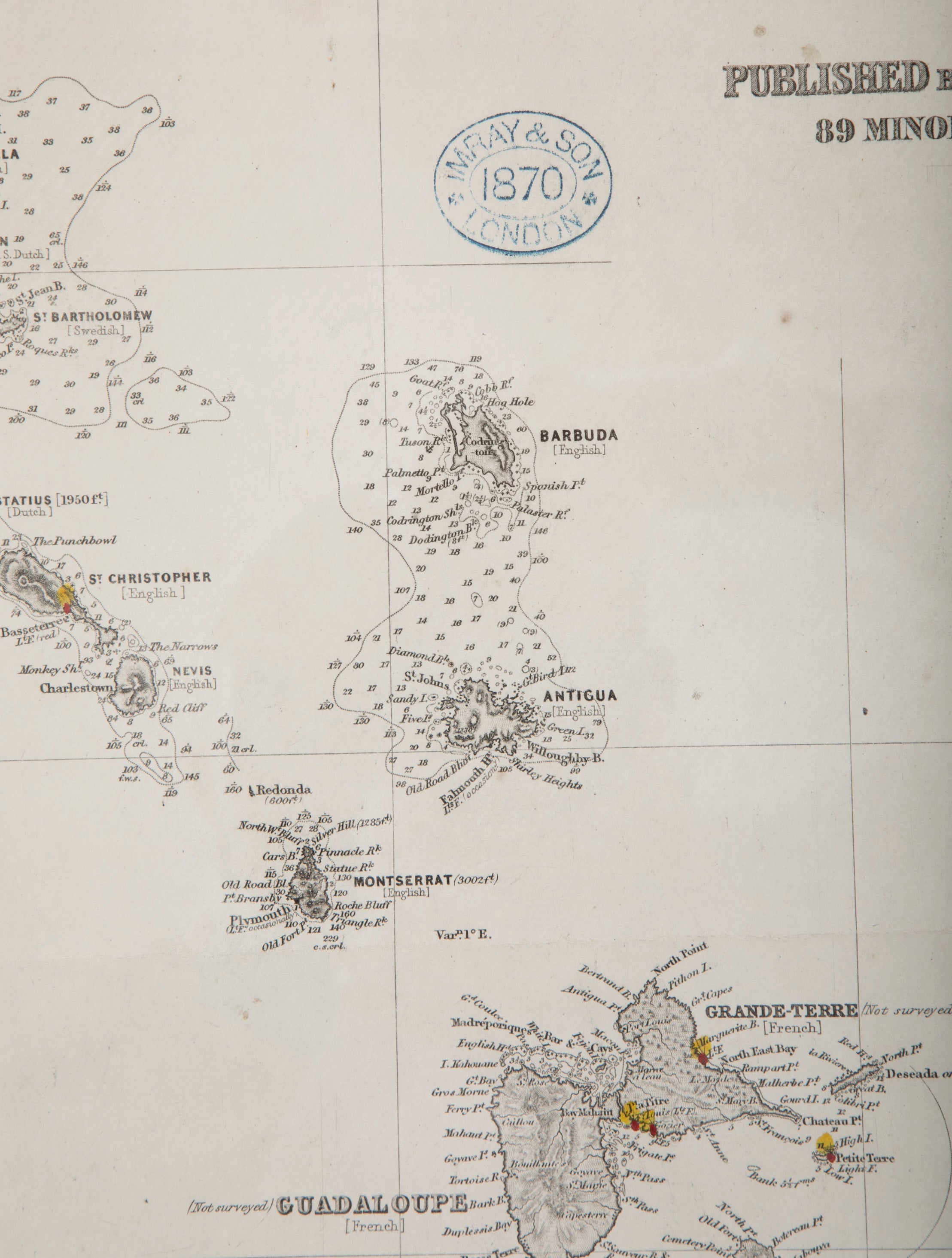 Rare Chart of the Caribbean Islands Published by James Imray & Son, London, 1866