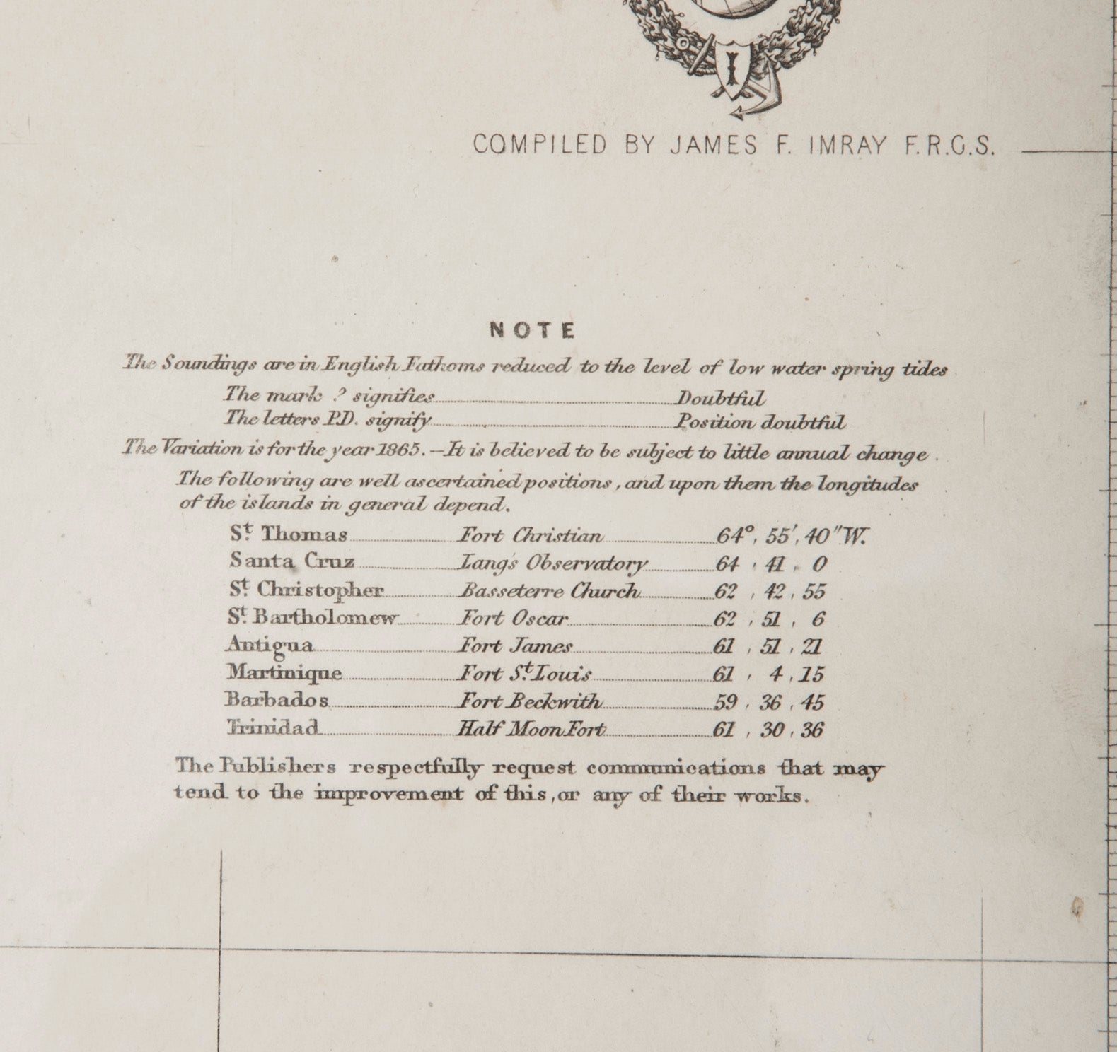 Rare Chart of the Caribbean Islands Published by James Imray & Son, London, 1866