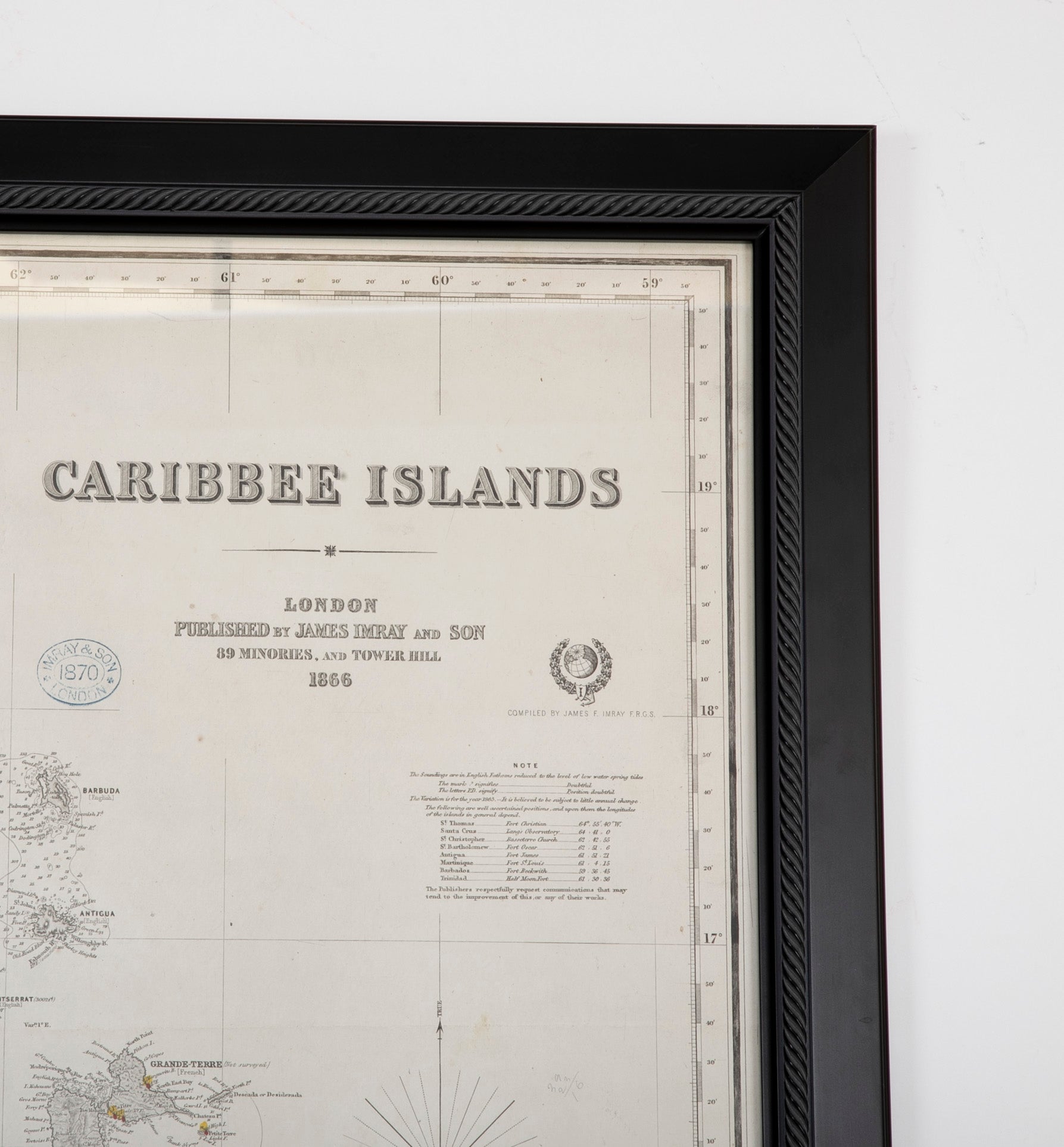 Rare Chart of the Caribbean Islands Published by James Imray & Son, London, 1866