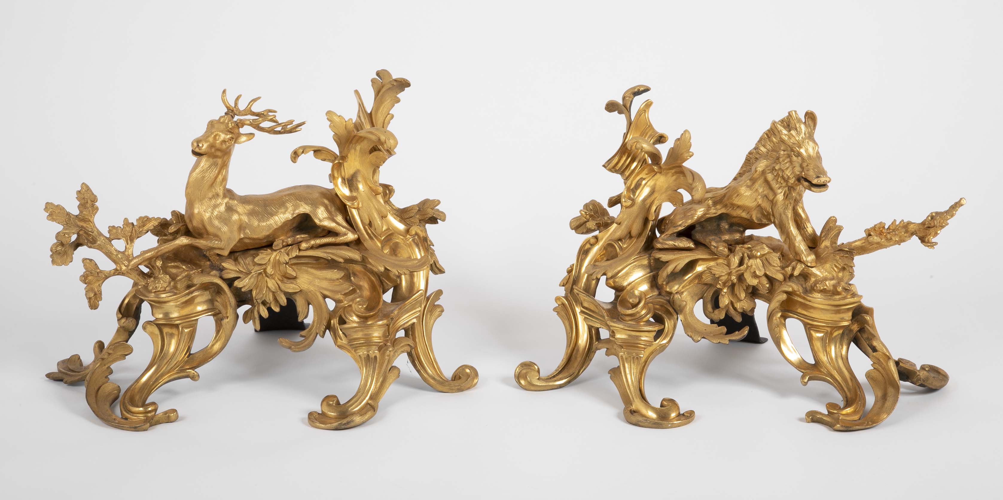 Fabulous Pair of 19th Century Louis XV Style D'ore Bronze Chenets/Andirons