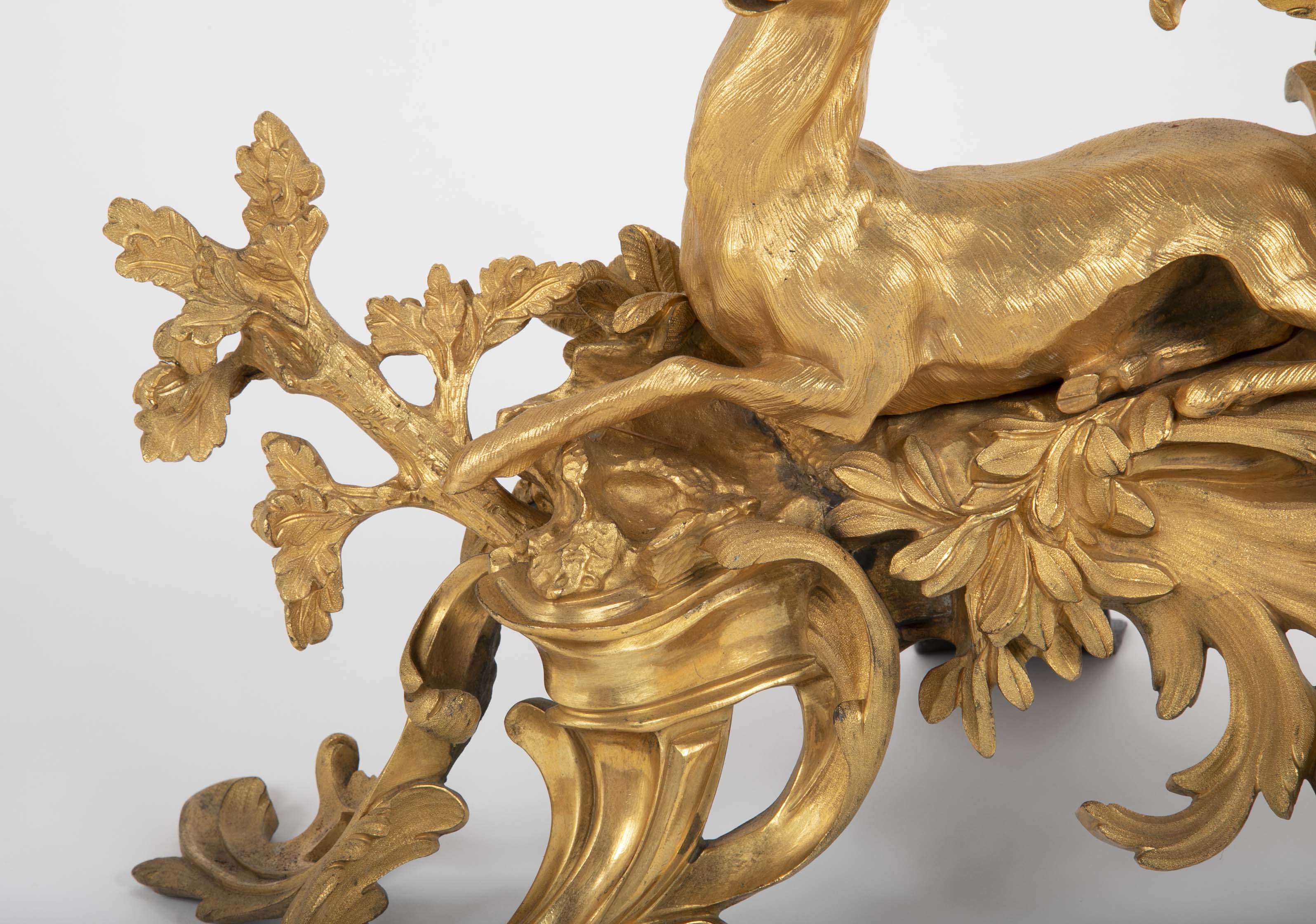 Fabulous Pair of 19th Century Louis XV Style D'ore Bronze Chenets/Andirons