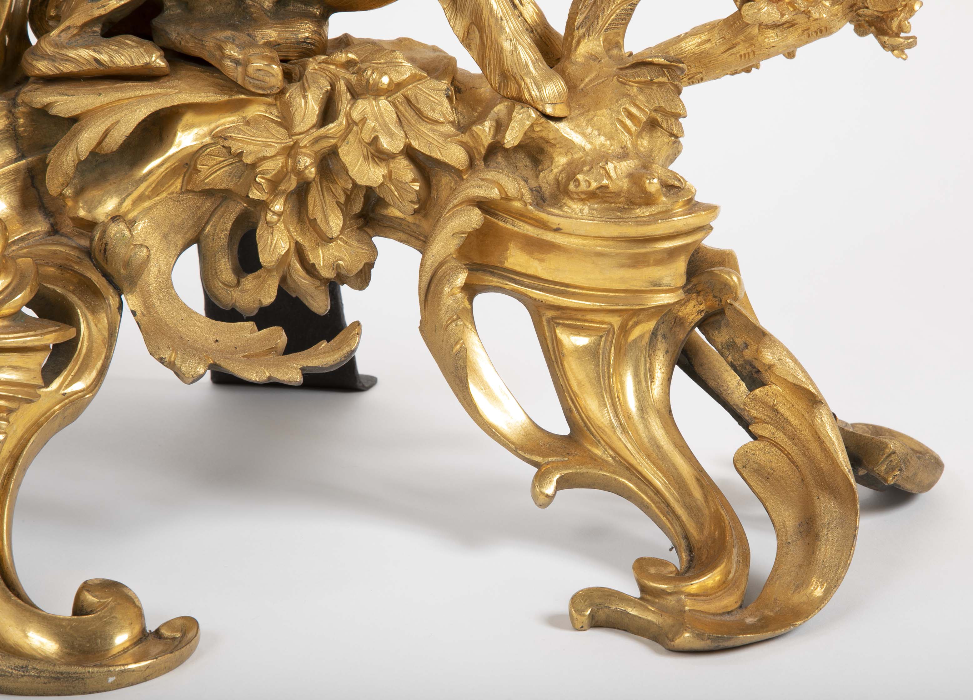 Fabulous Pair of 19th Century Louis XV Style D'ore Bronze Chenets/Andirons