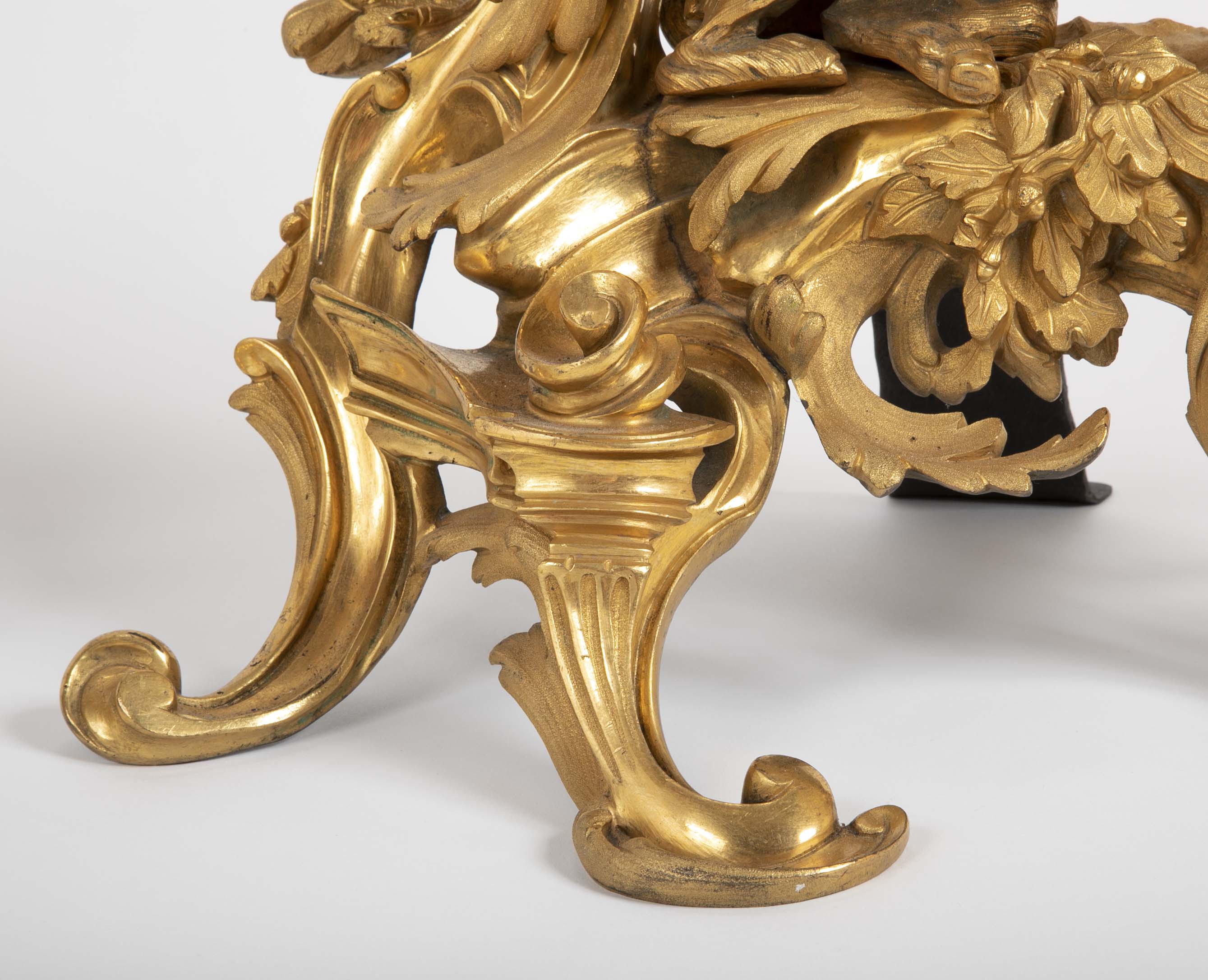 Fabulous Pair of 19th Century Louis XV Style D'ore Bronze Chenets/Andirons