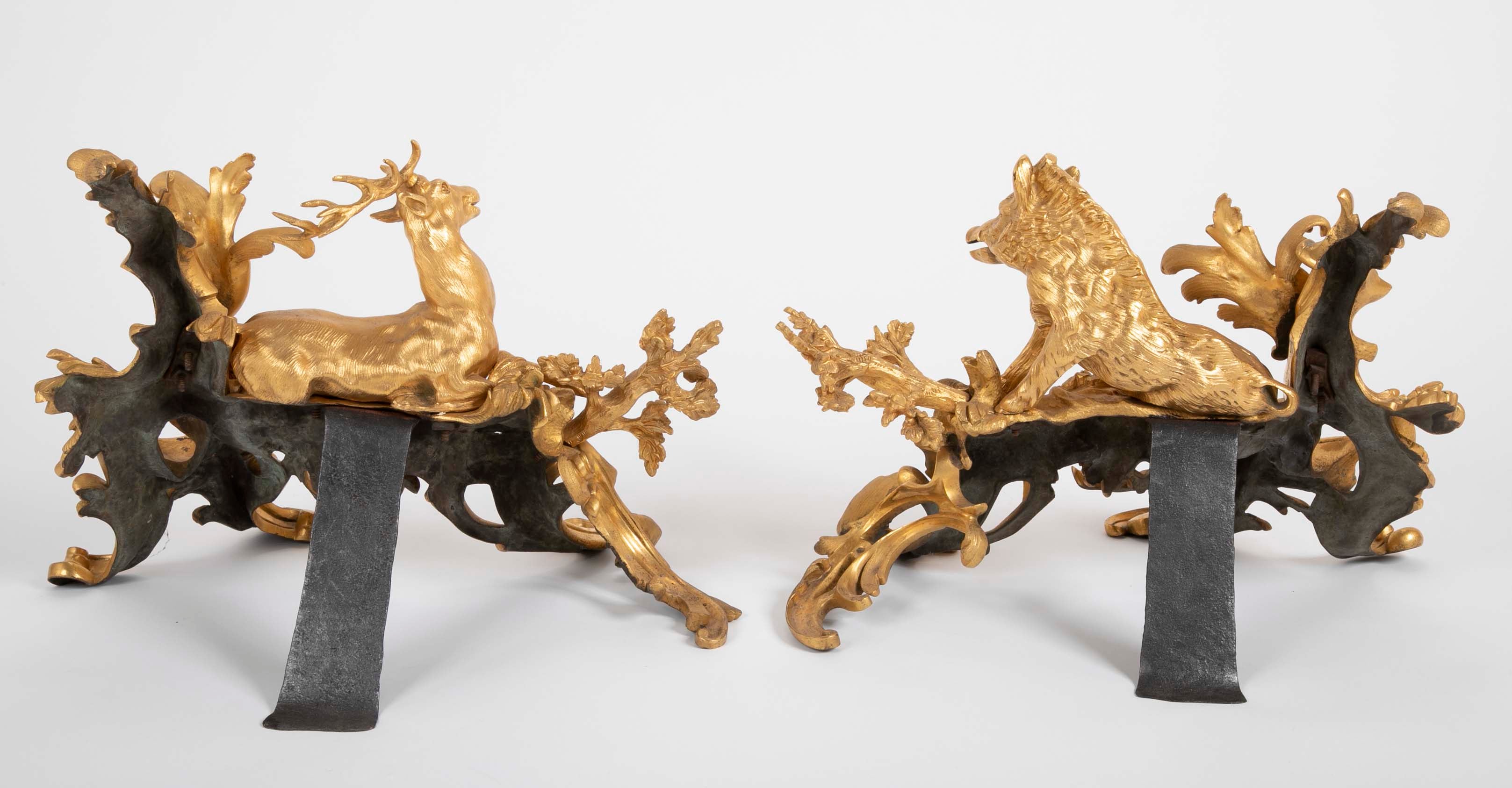 Fabulous Pair of 19th Century Louis XV Style D'ore Bronze Chenets/Andirons