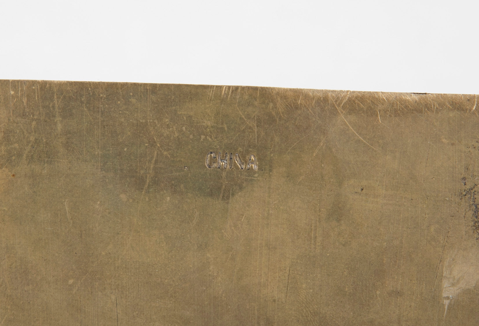 Chinese Incised Brass Box with Carved Jade Inset