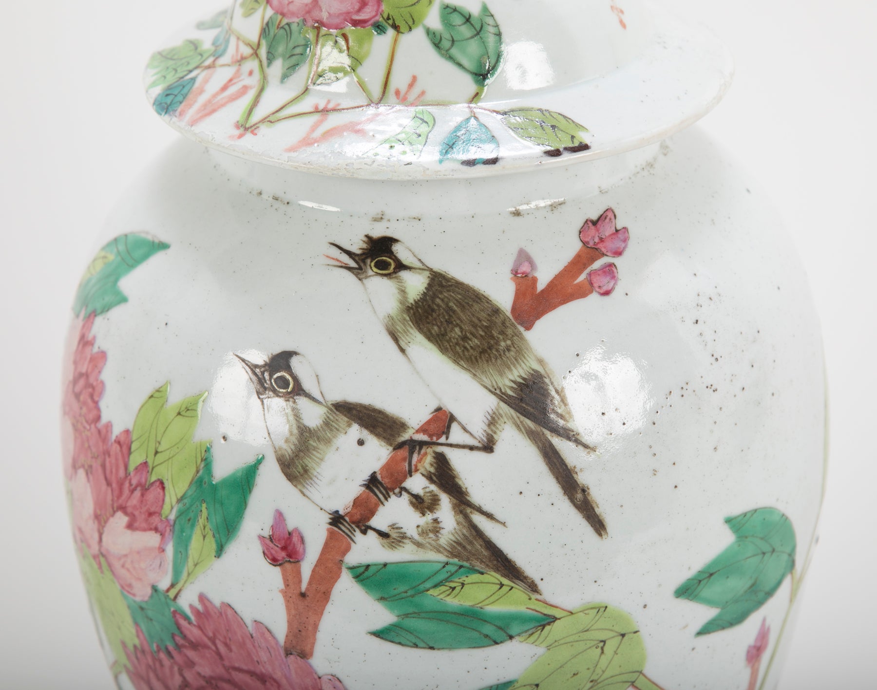 Pair of Chinese Covered Jars with Birds, Peonies & a Poem now Lamps