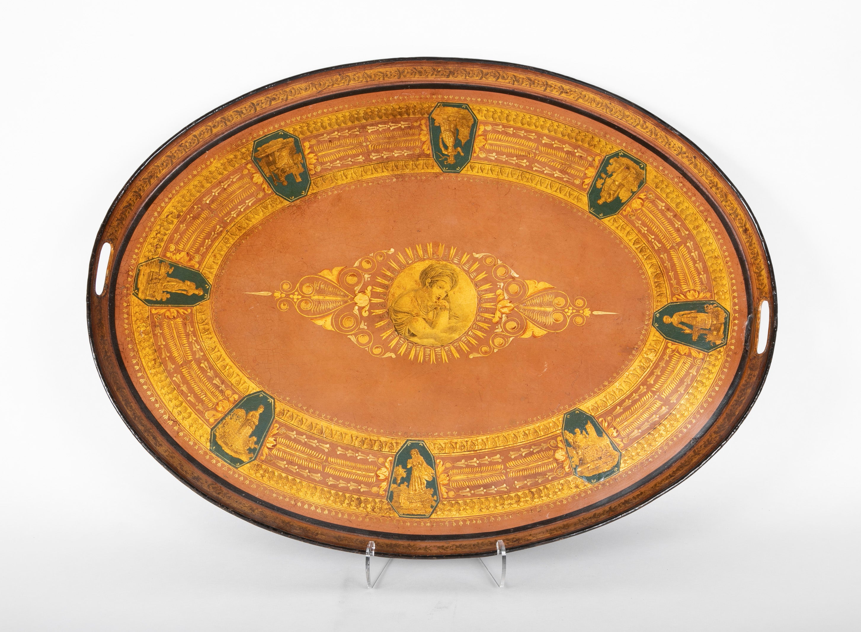 French Empire Oval Painted Tole Tray