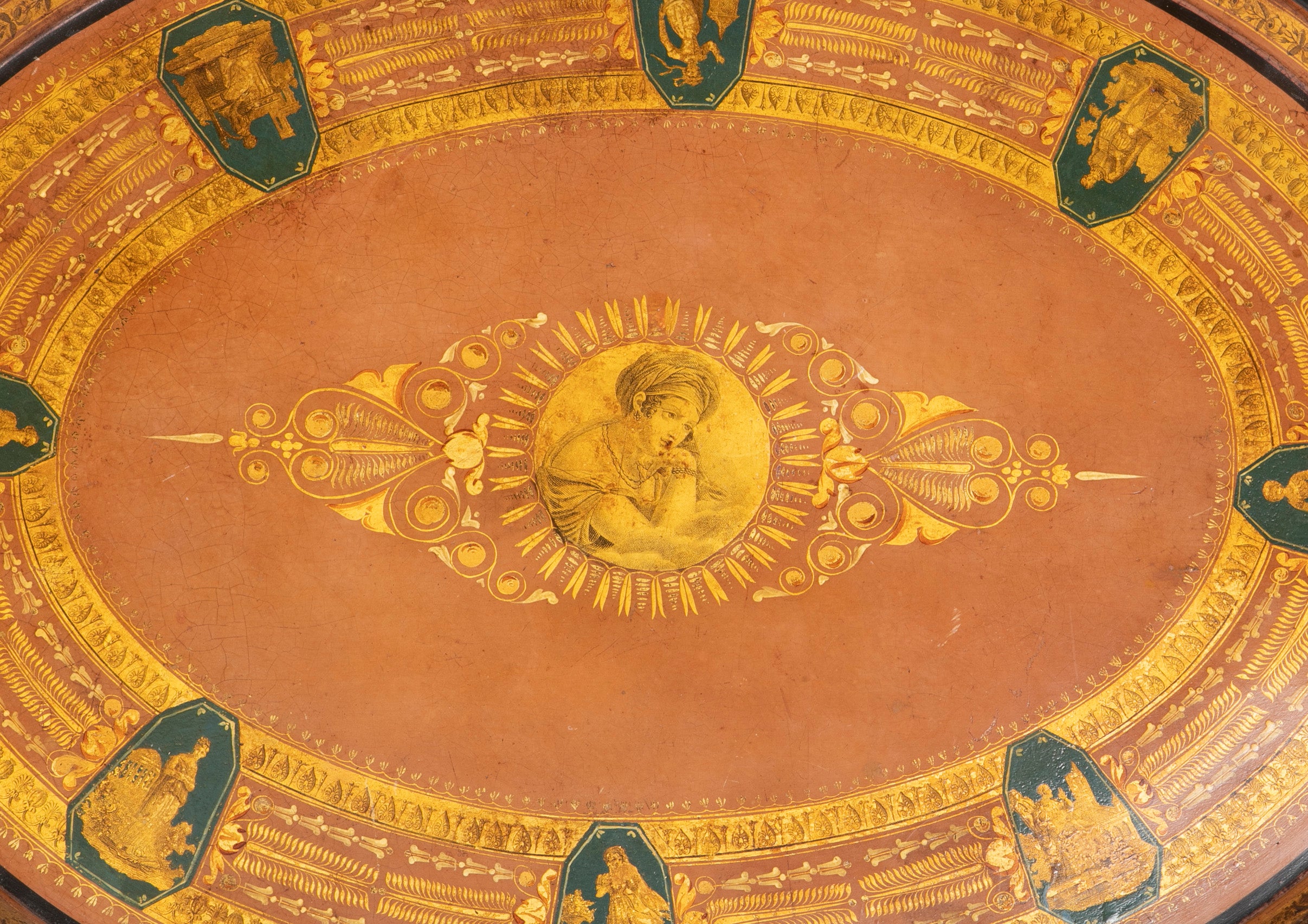 French Empire Oval Painted Tole Tray