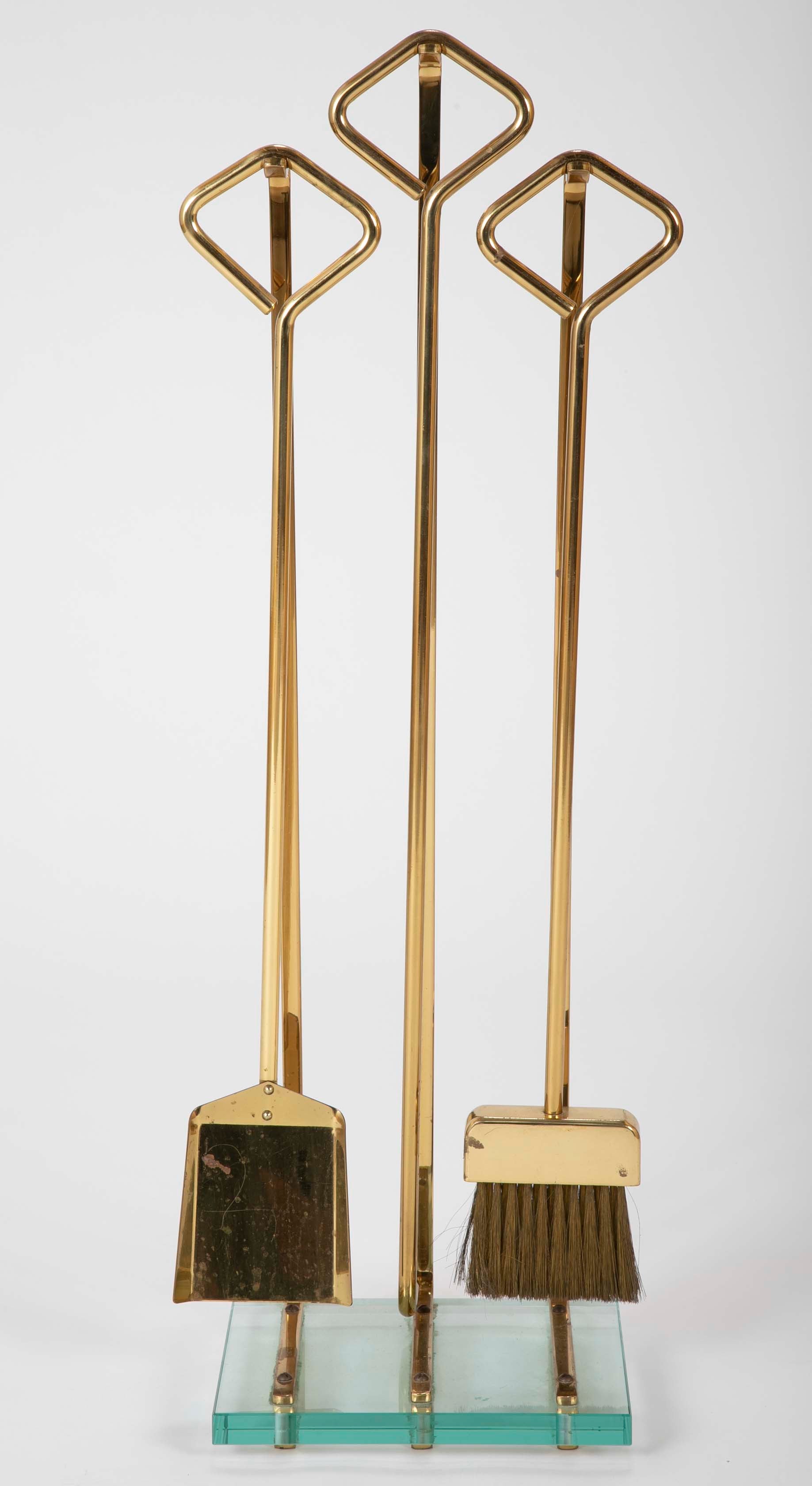 A Set of Fontana Arte Brass & Glass Fire Tools on Stand