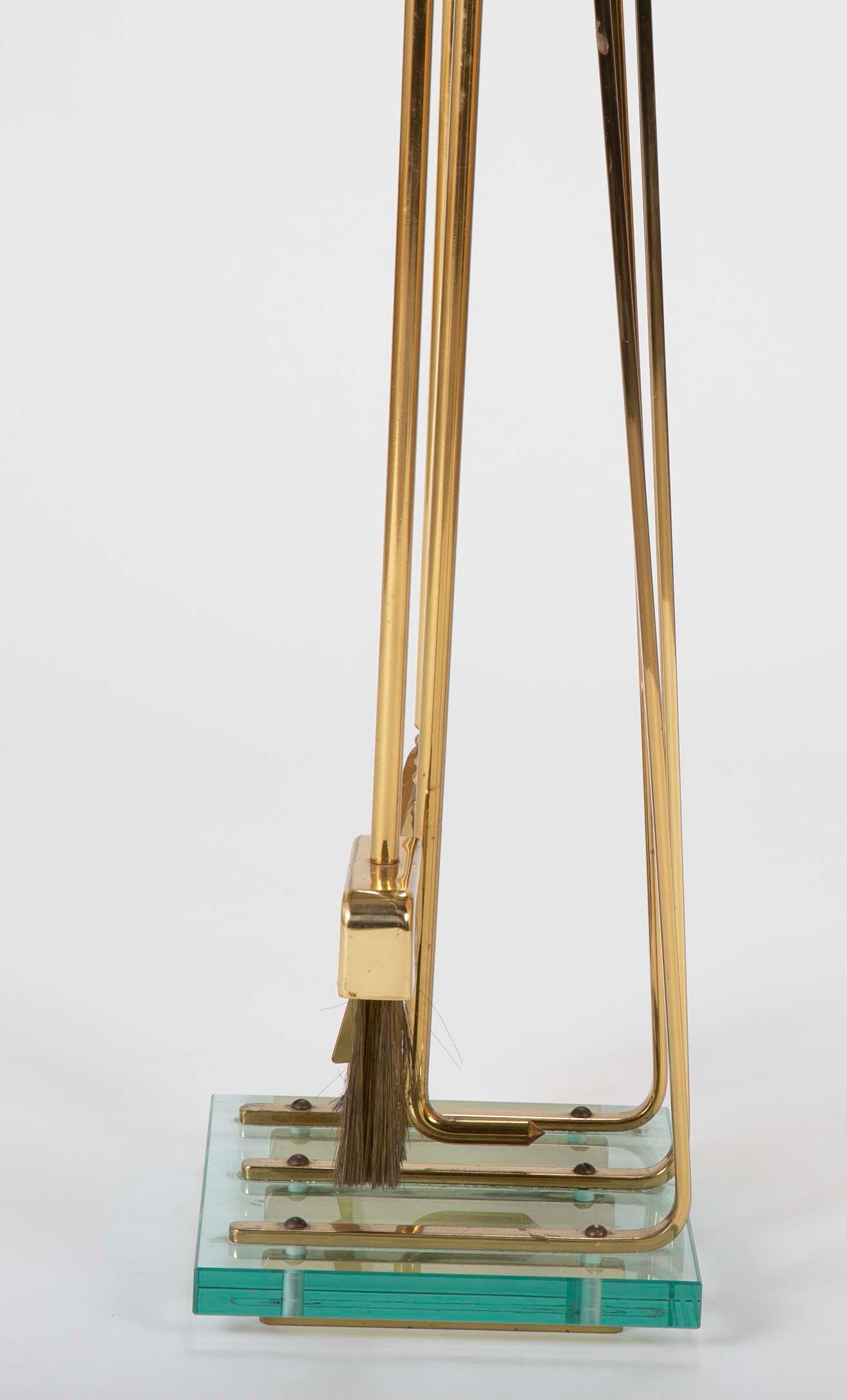 A Set of Fontana Arte Brass & Glass Fire Tools on Stand