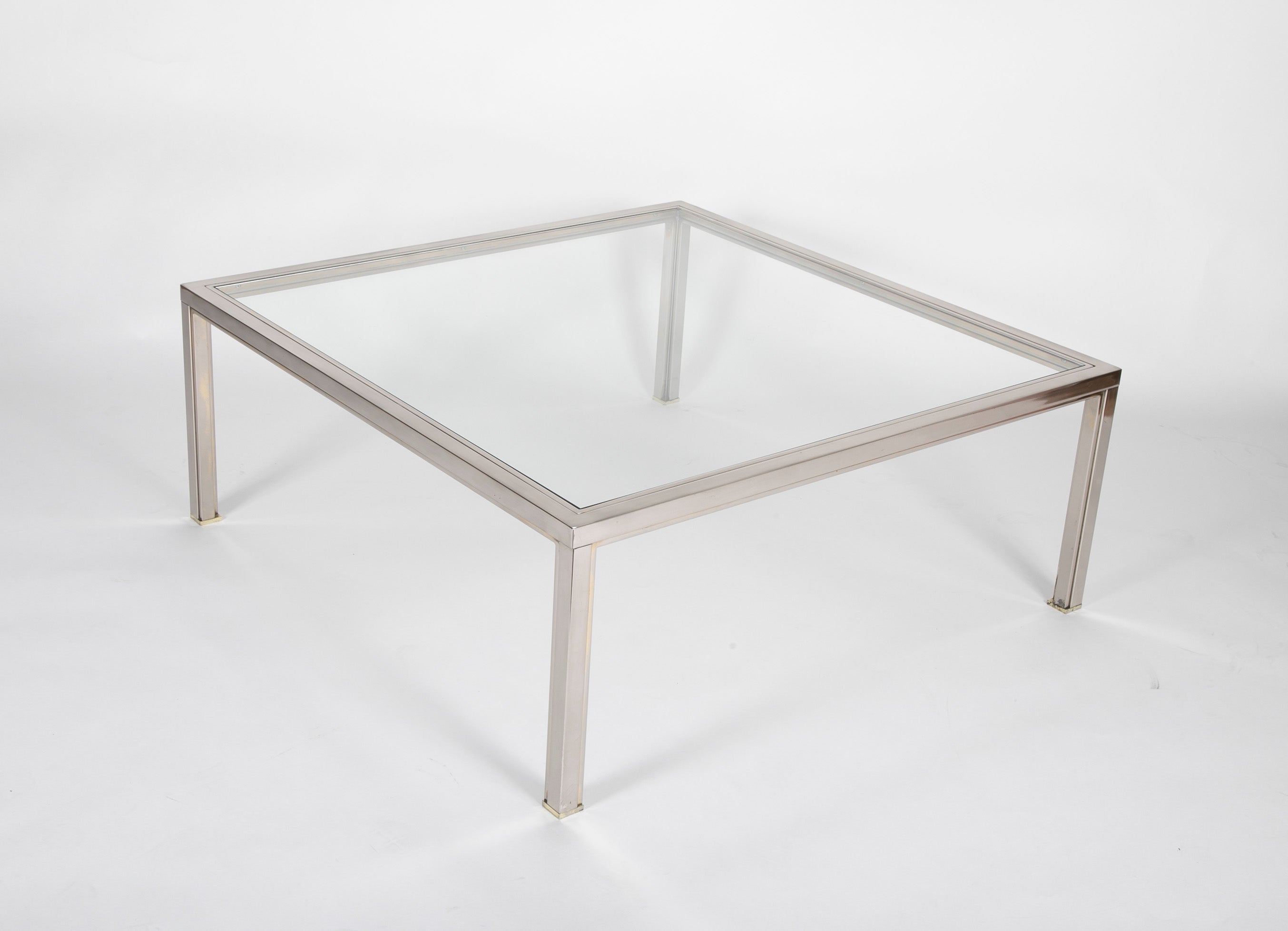 Large Modern Steel and Glass Coffee Table in the Manner of Romeo Rega