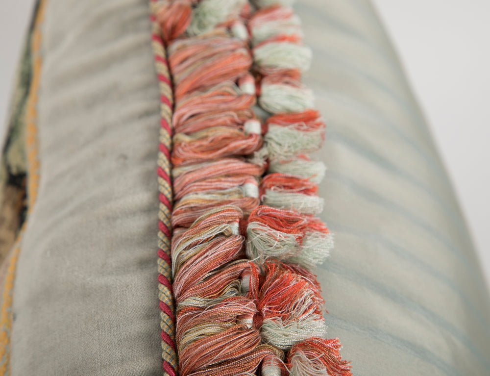 Victorian Needlework Pillow with Silk Backing