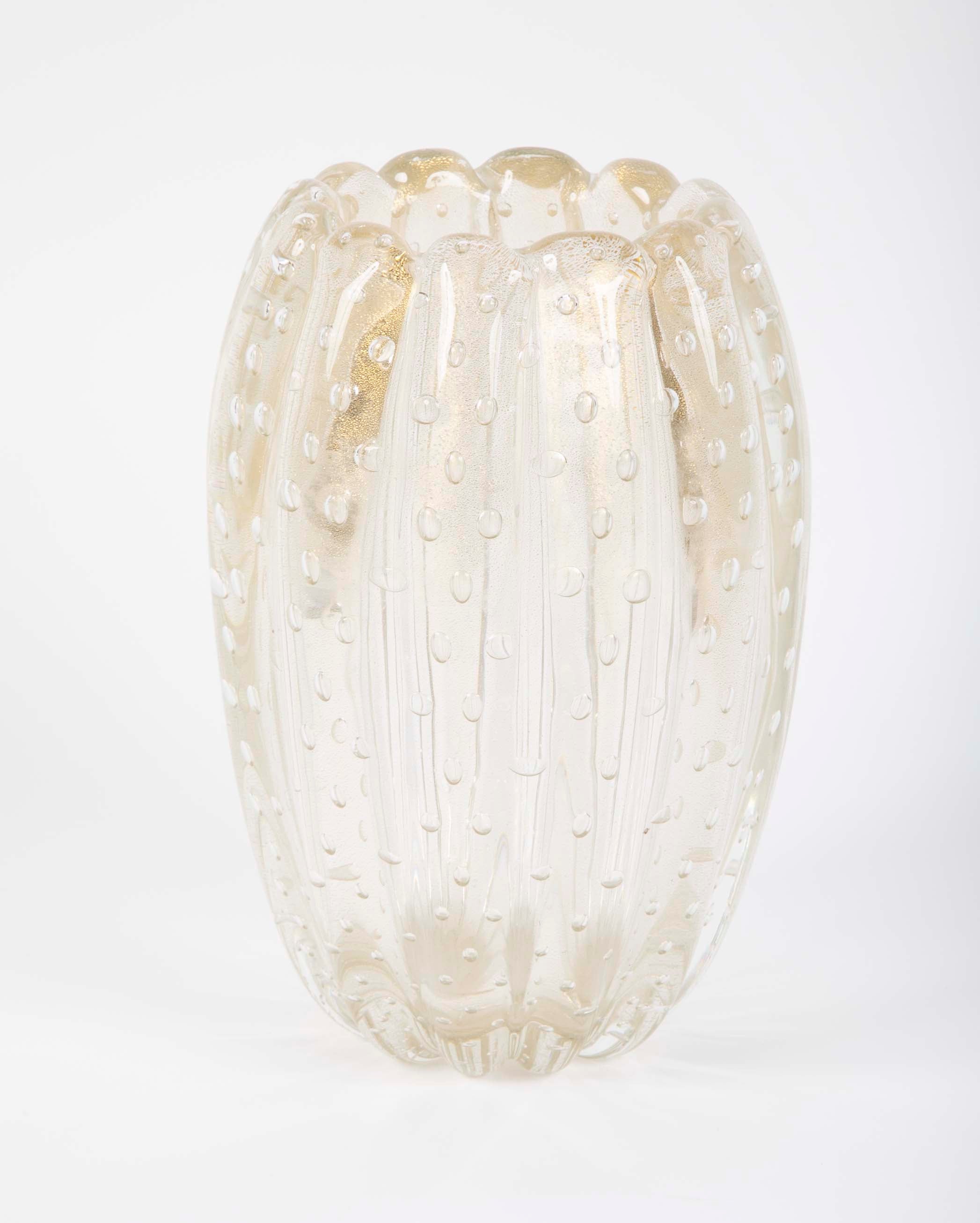 A Gold Flecked and Ribbed Clear Glass Vase by Ercole Barovier for Barovier & Toso
