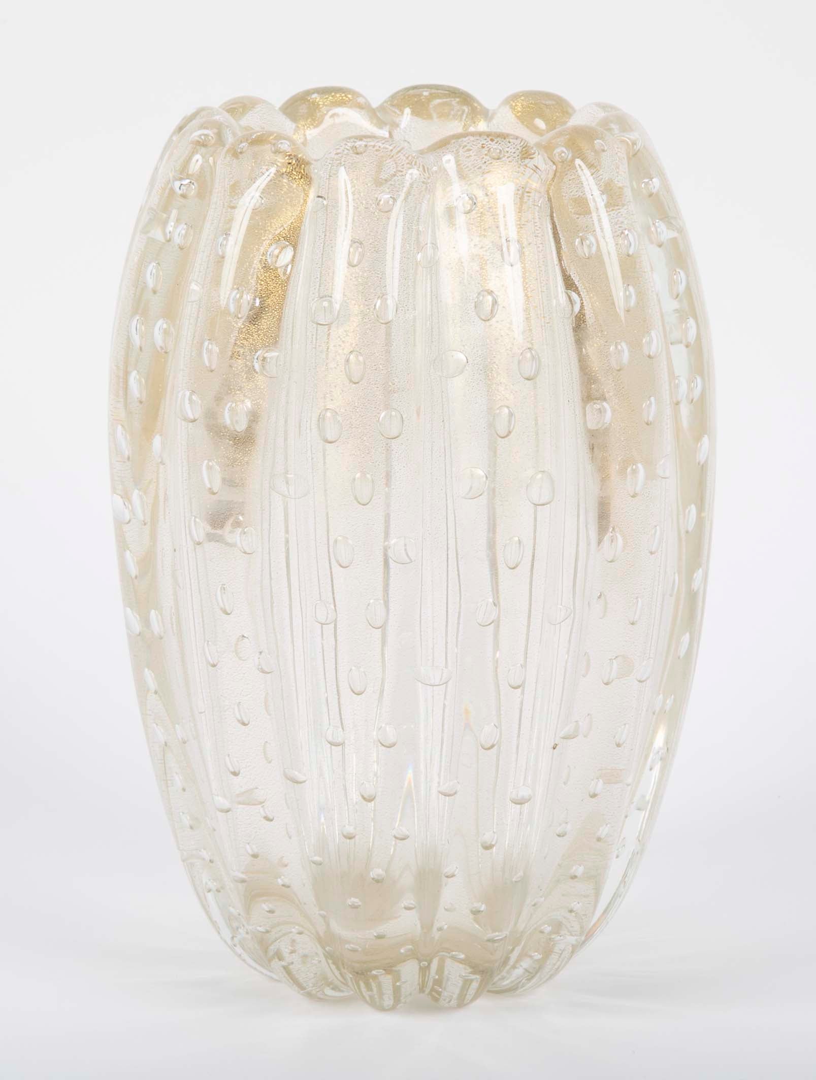 A Gold Flecked and Ribbed Clear Glass Vase by Ercole Barovier for Barovier & Toso