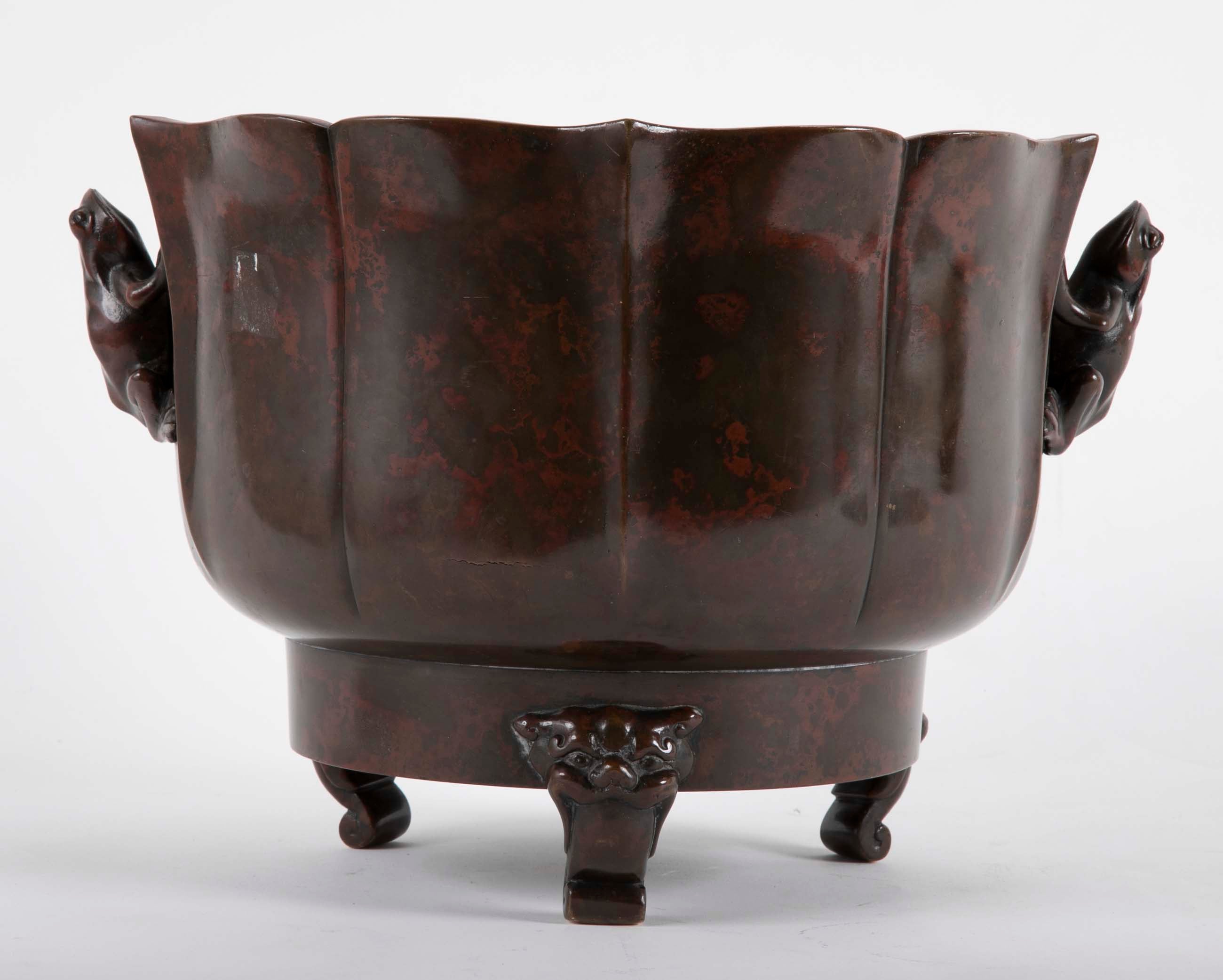 A Japanese Meiji Period Patinated Bronze Censer