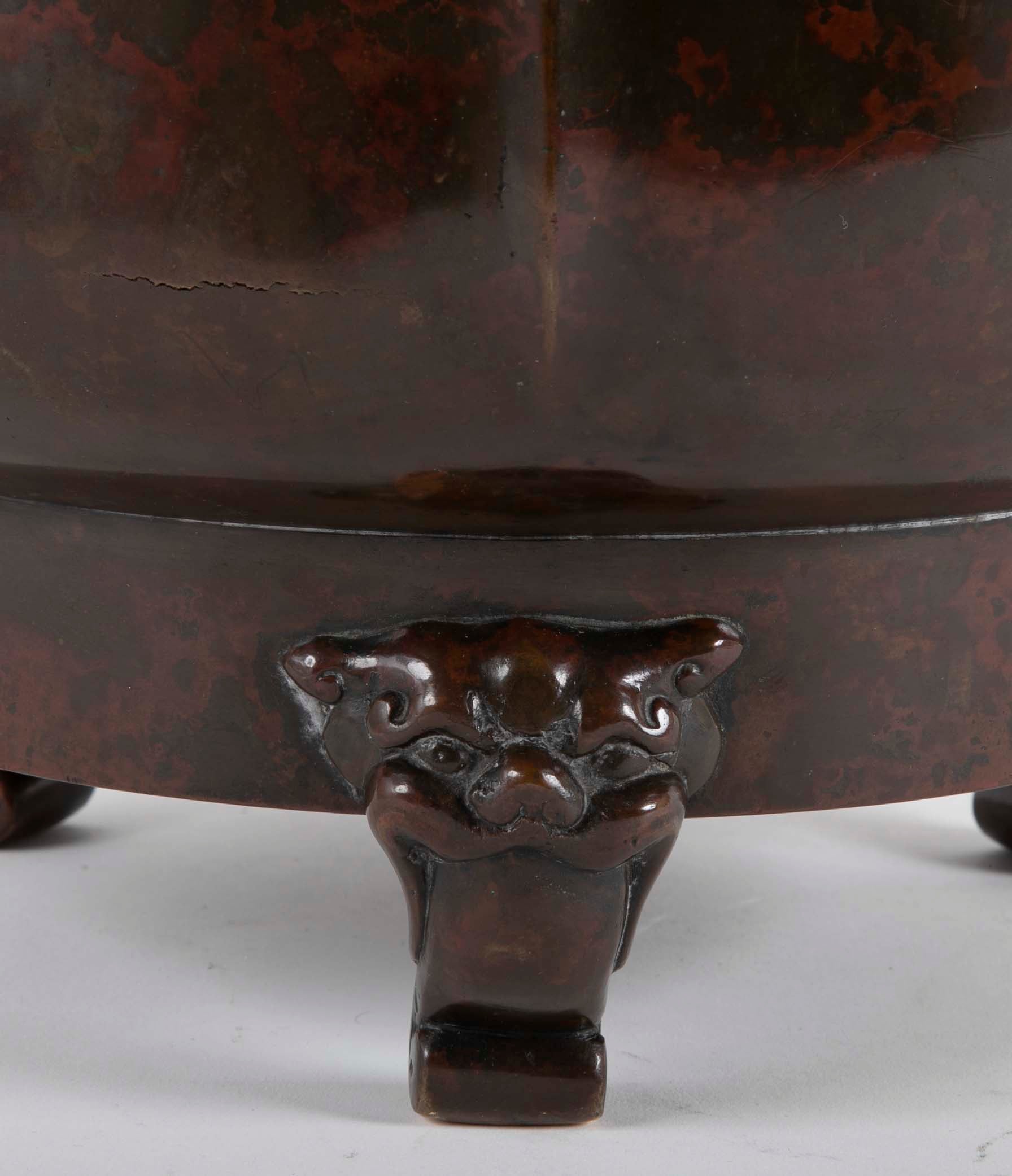 A Japanese Meiji Period Patinated Bronze Censer