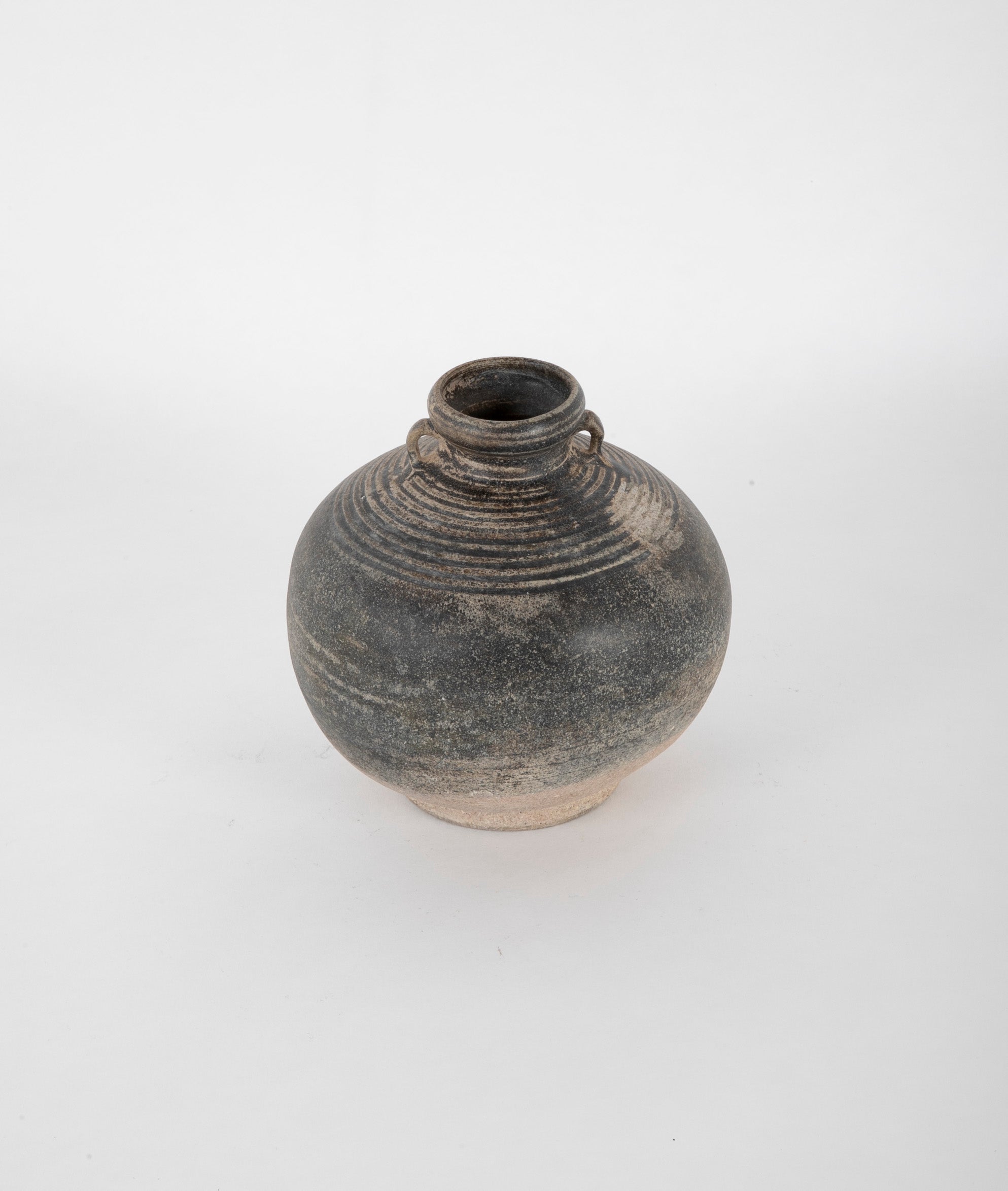 12th - 13th Century Cambodian Angkor Bulbous Black Glazed Pottery Jar