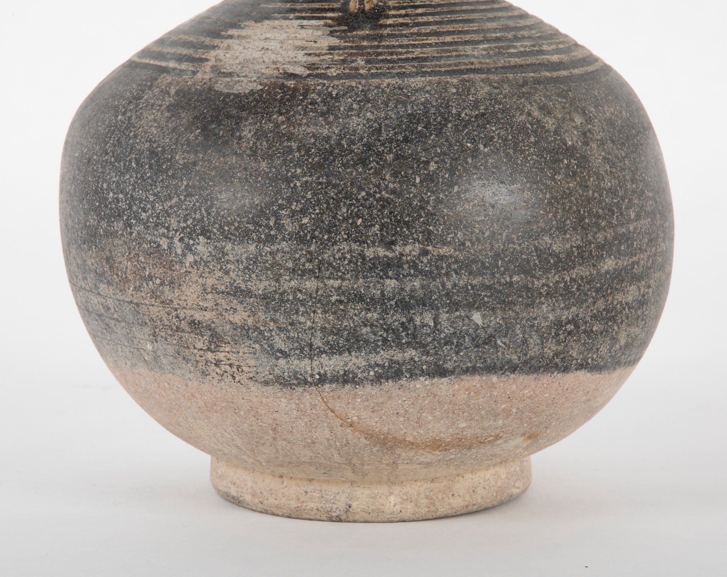12th - 13th Century Cambodian Angkor Bulbous Black Glazed Pottery Jar