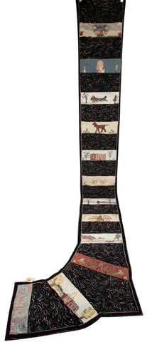 Folk Art Hooked Rug Staircase Runner with Various Scenes from Upstate New York