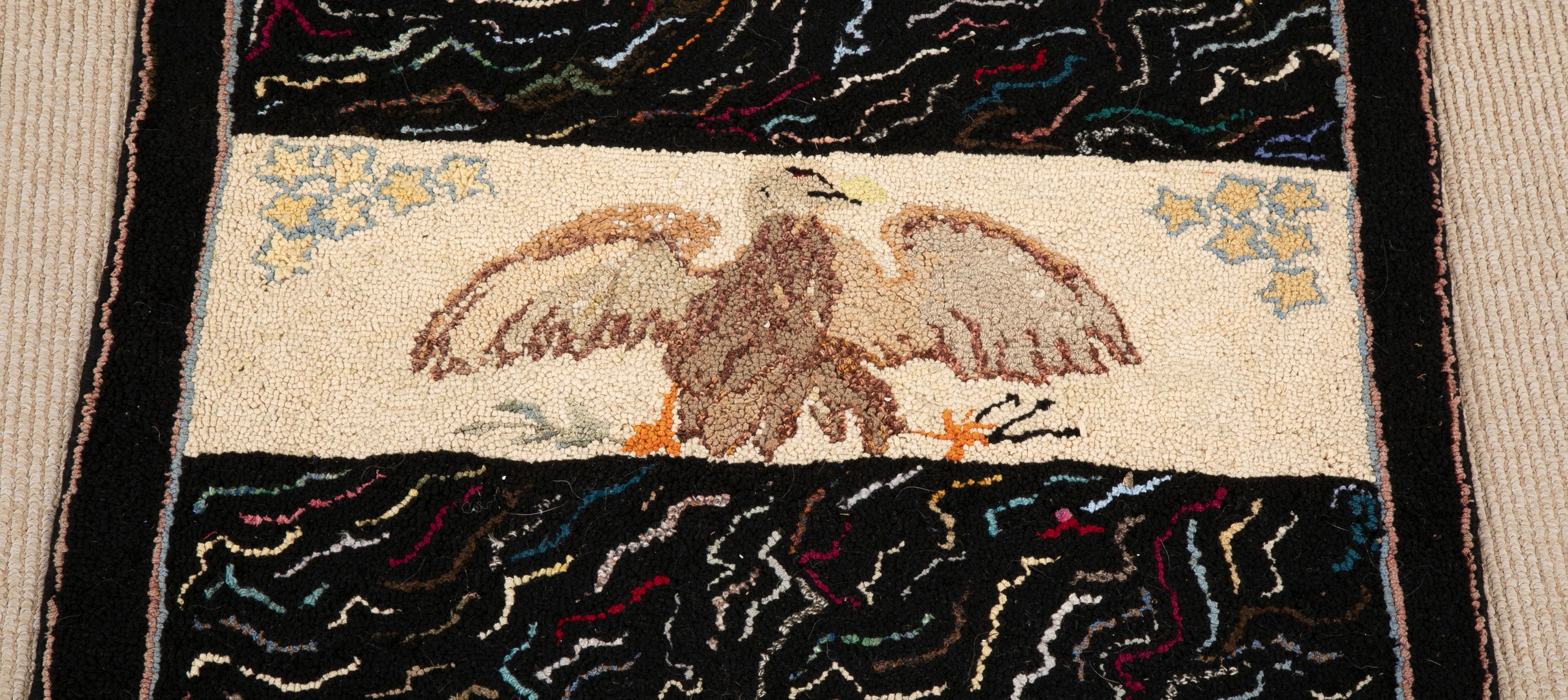 Folk Art Hooked Rug Staircase Runner with Various Scenes from Upstate New York