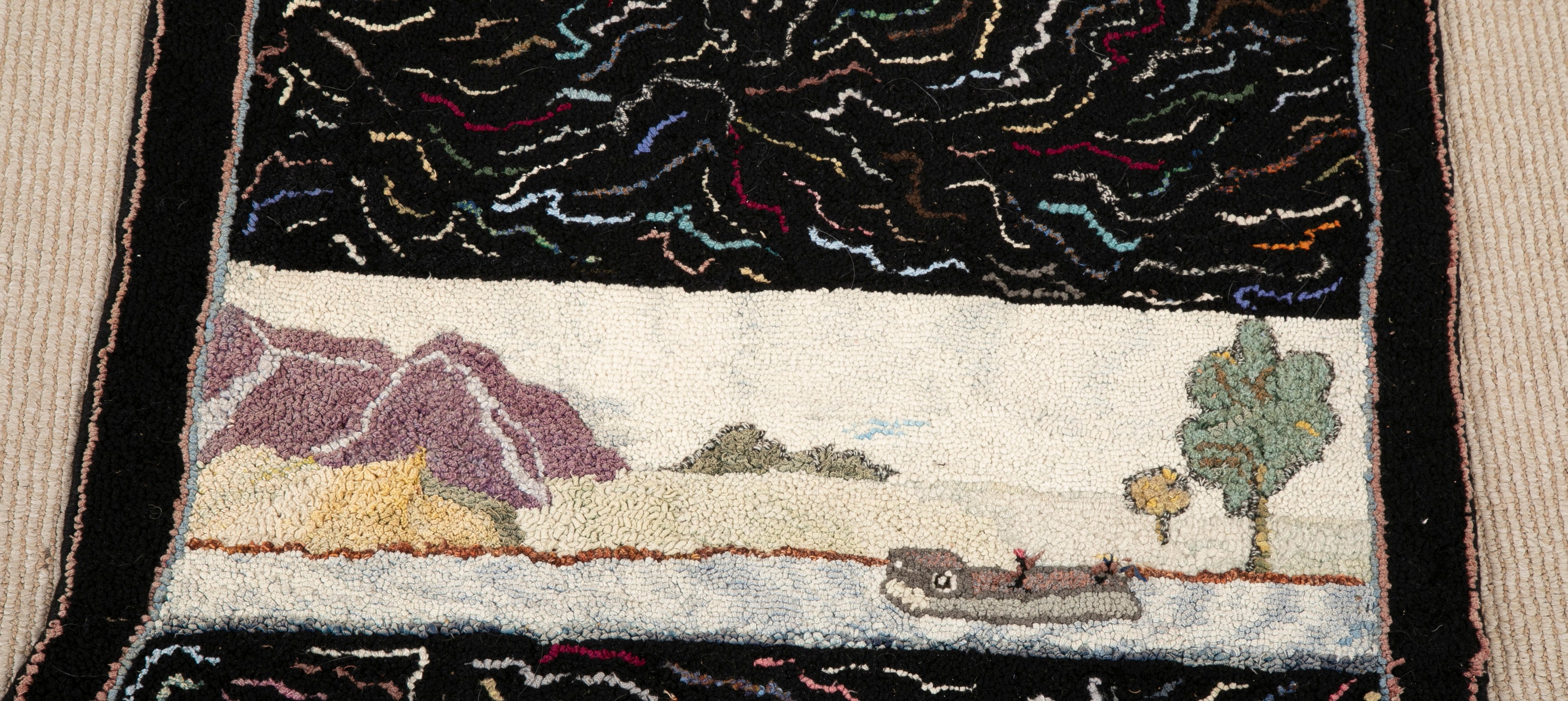 Folk Art Hooked Rug Staircase Runner with Various Scenes from Upstate New York