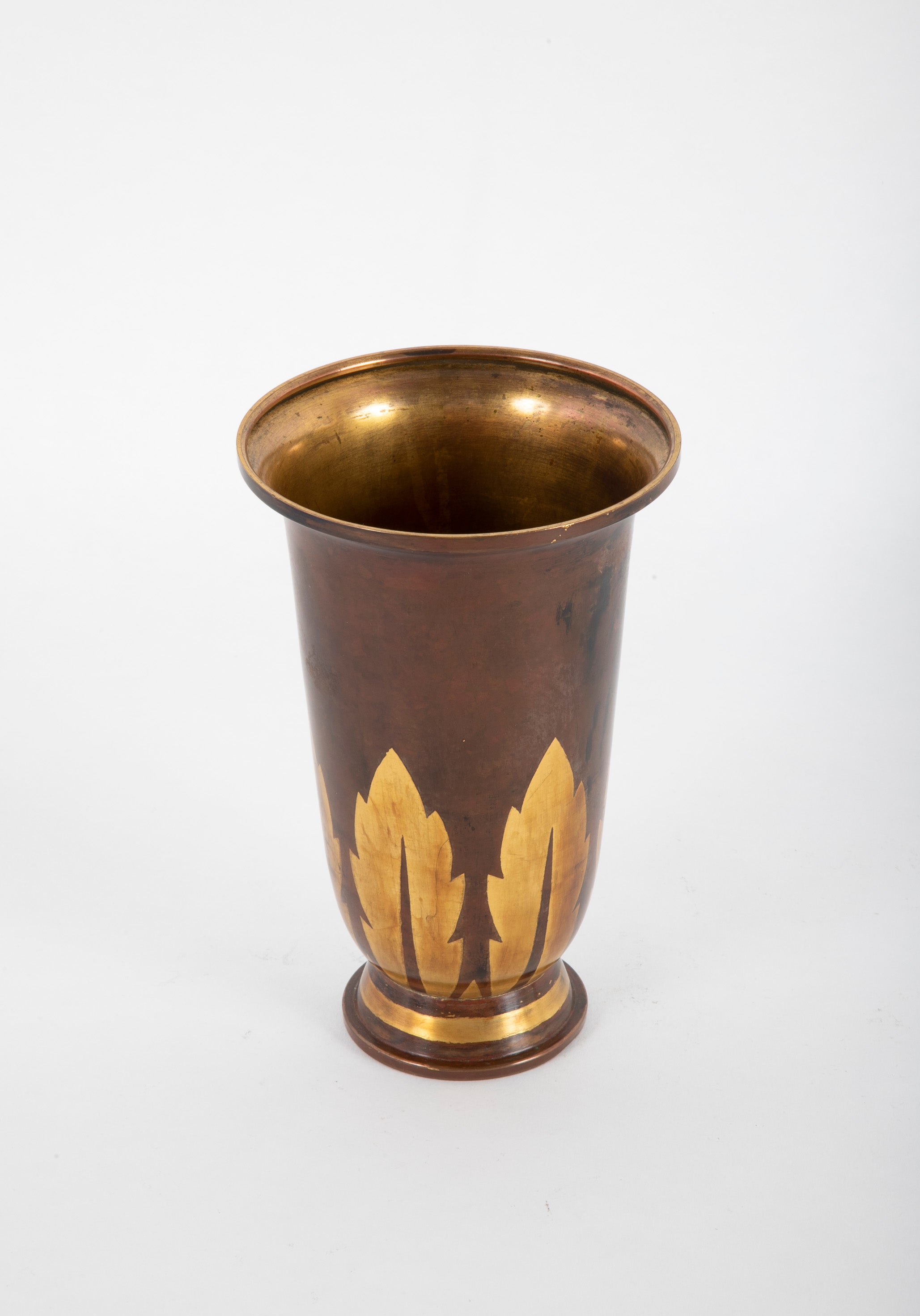 Christofle Dinanderie Vase with Gilt Leaf Decoration and Patination