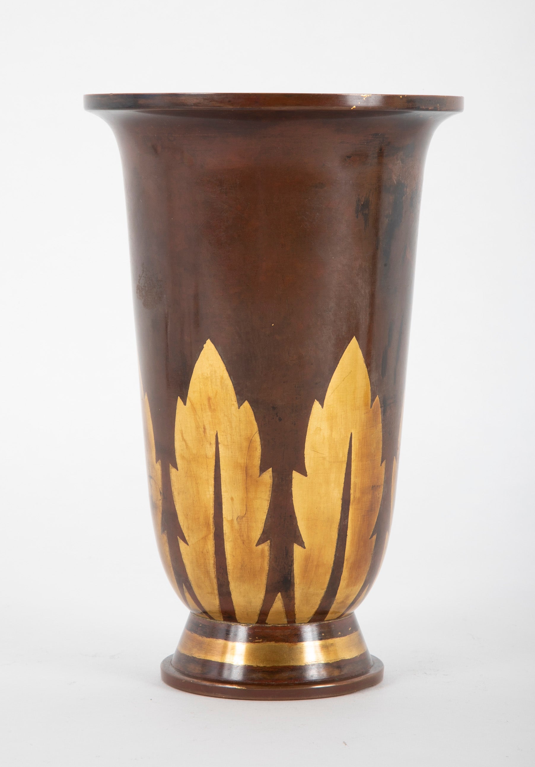 Christofle Dinanderie Vase with Gilt Leaf Decoration and Patination