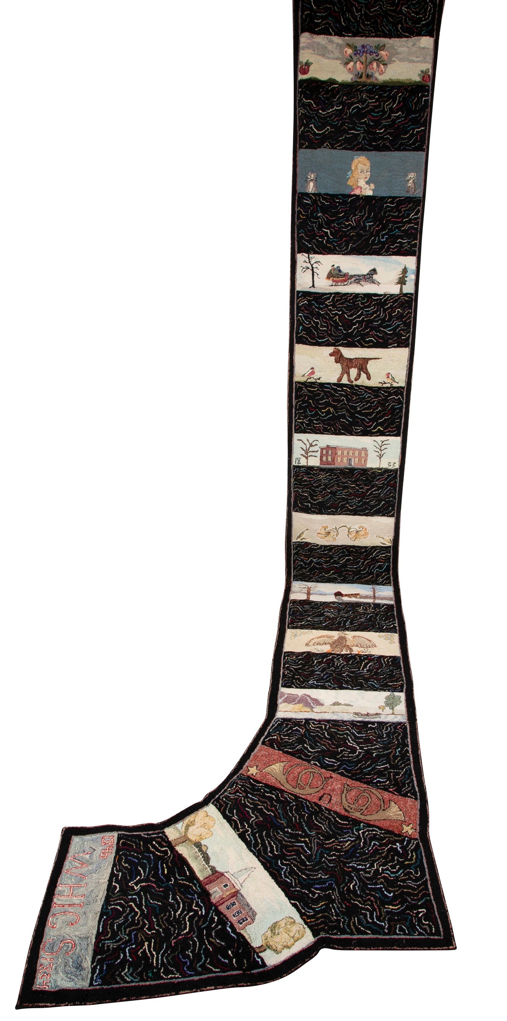 Folk Art Hooked Rug Staircase Runner with Various Scenes from Upstate New York