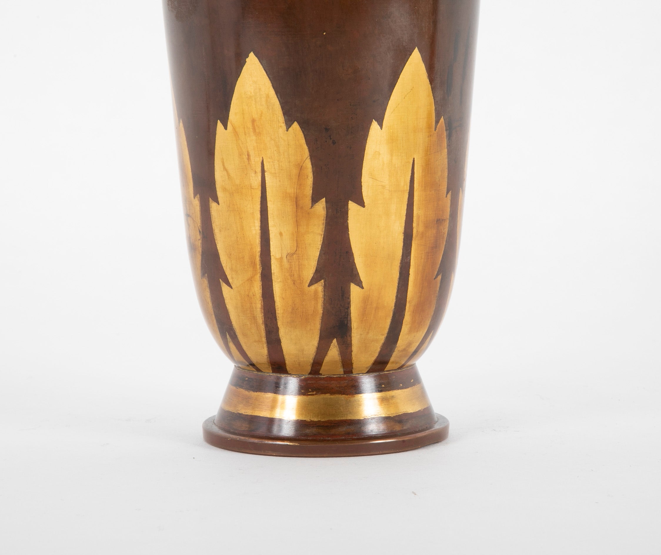 Christofle Dinanderie Vase with Gilt Leaf Decoration and Patination