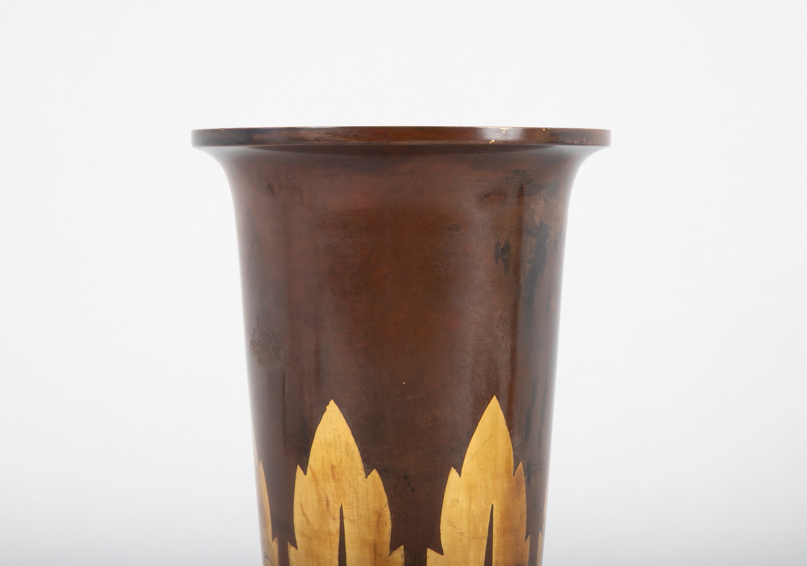Christofle Dinanderie Vase with Gilt Leaf Decoration and Patination