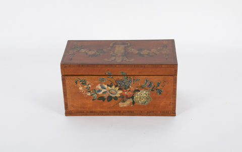 Early 19th Century English Satinwood Painted Tea Caddy