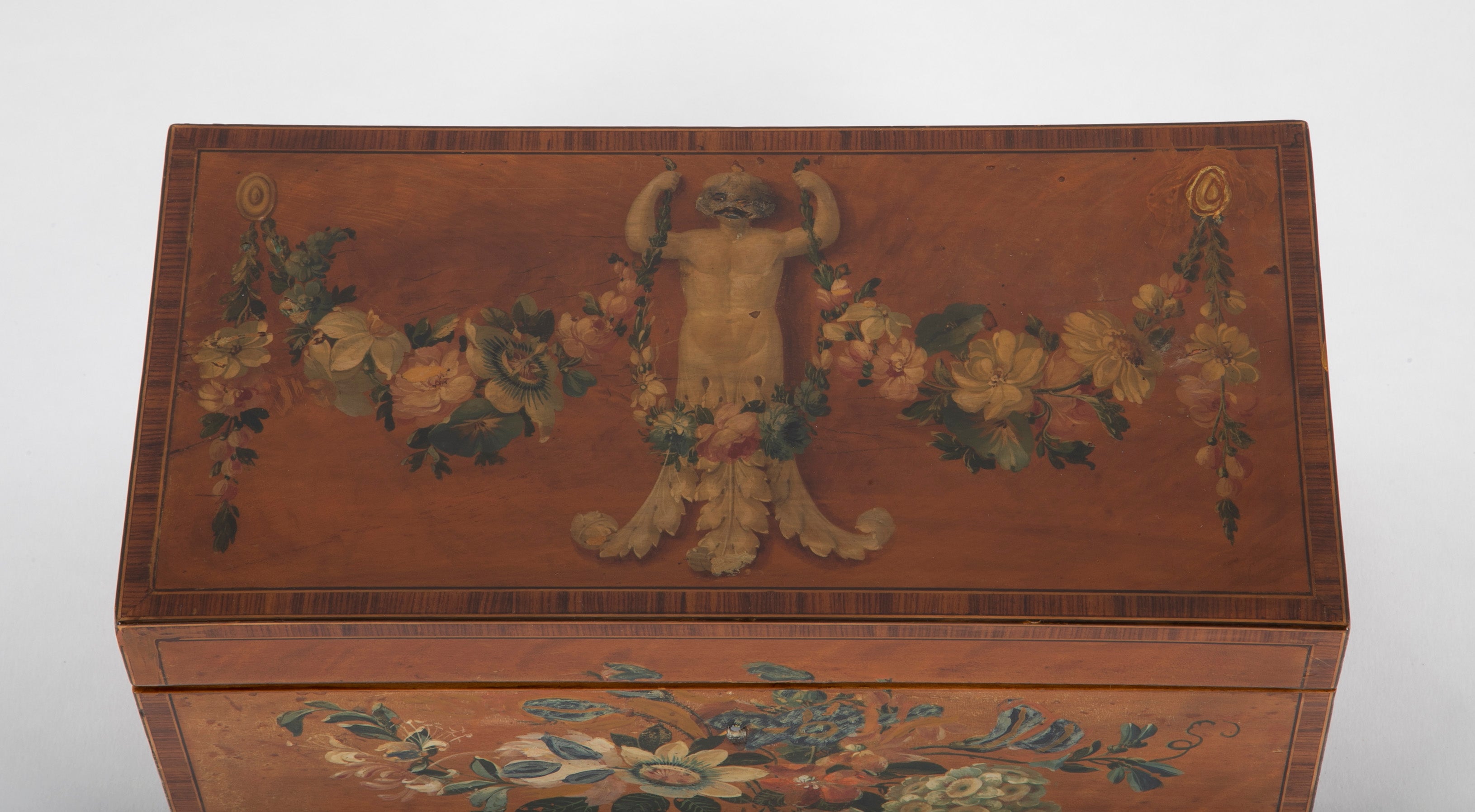 Early 19th Century English Satinwood Painted Tea Caddy