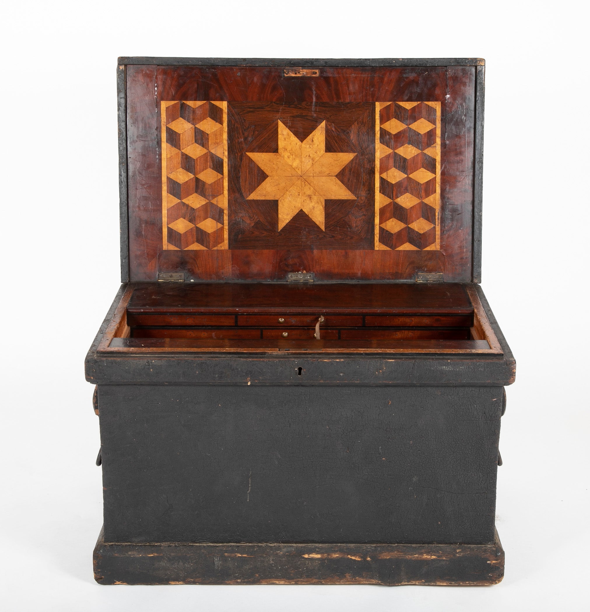 19th Century Inlaid Ship Carpenter's or Mechanic's Chest
