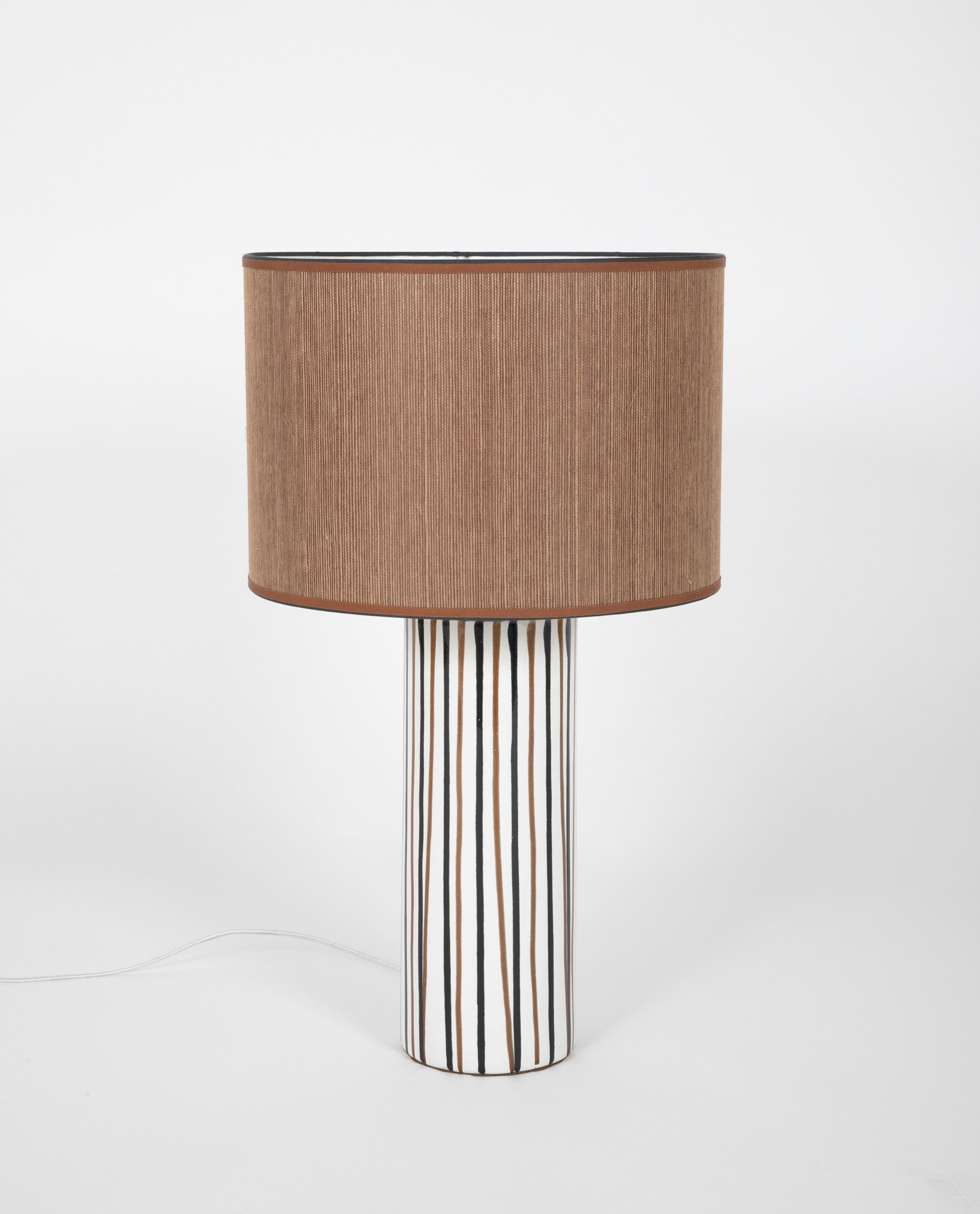 Italian Pottery Cylinder Form Lamp with Striped Glaze