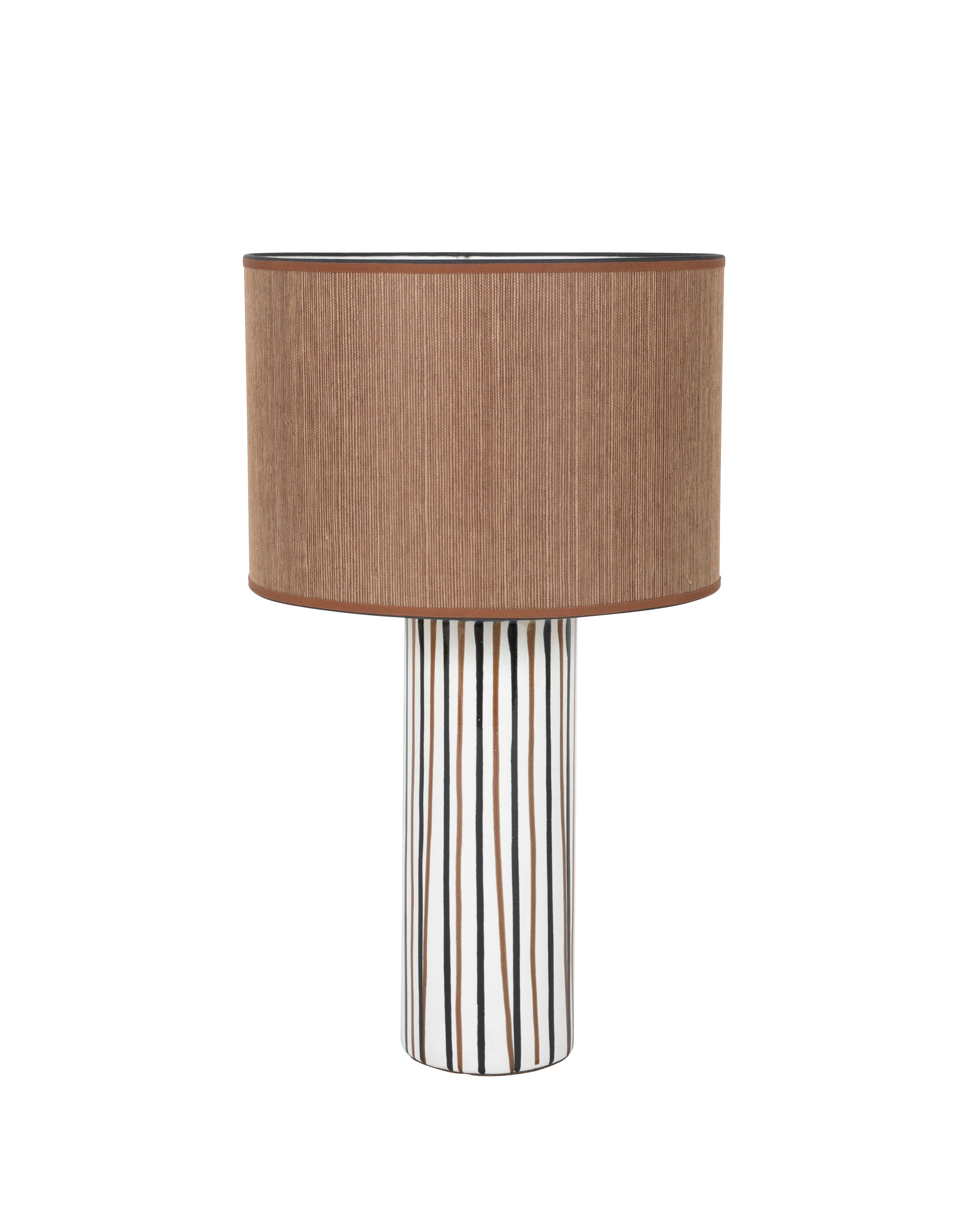 Italian Pottery Cylinder Form Lamp with Striped Glaze