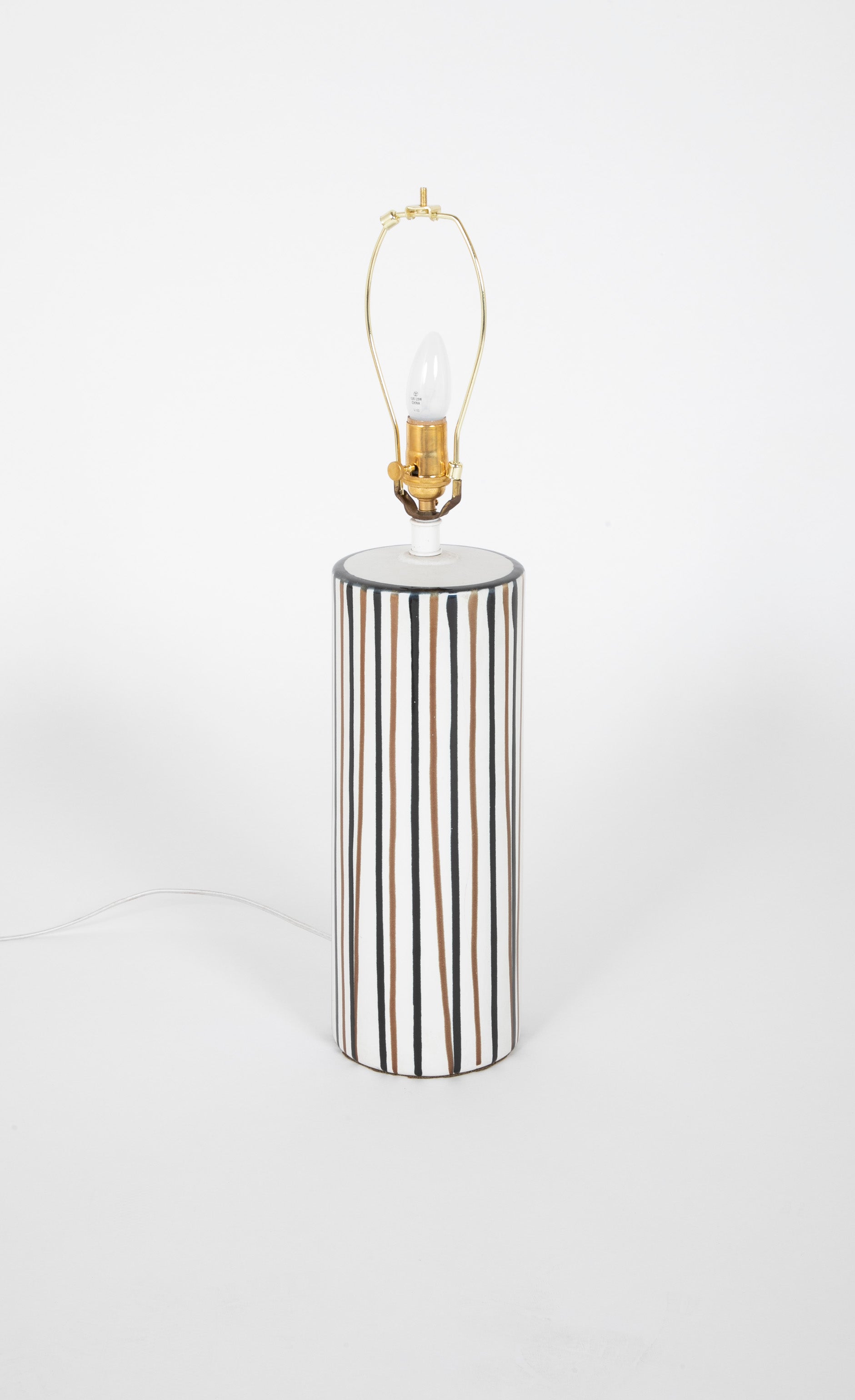 Italian Pottery Cylinder Form Lamp with Striped Glaze