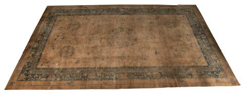 Chinese Carpet with Floral and Eyed Border Around Field of 5 Medallions