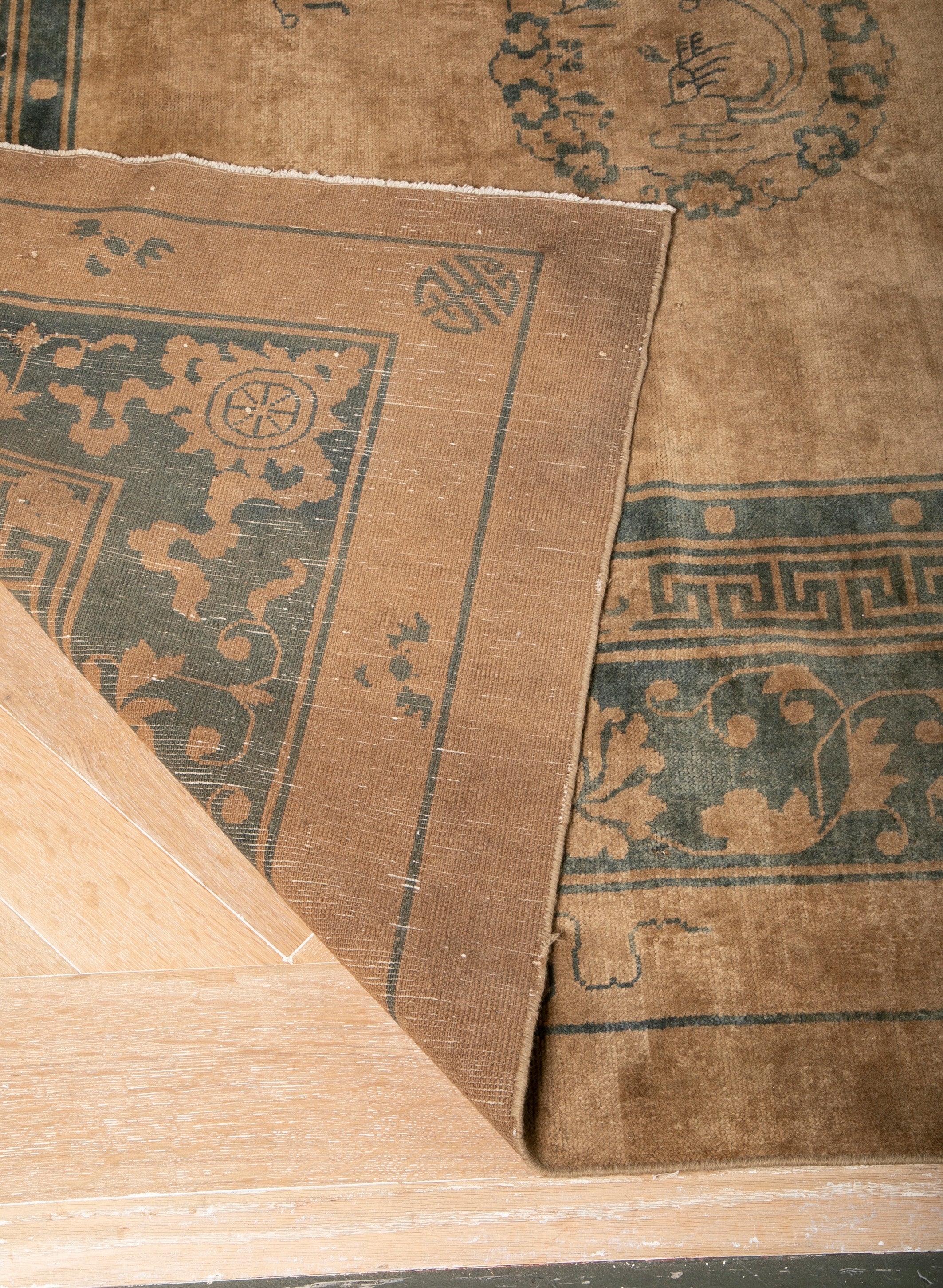 Chinese Carpet with Floral and Eyed Border Around Field of 5 Medallions