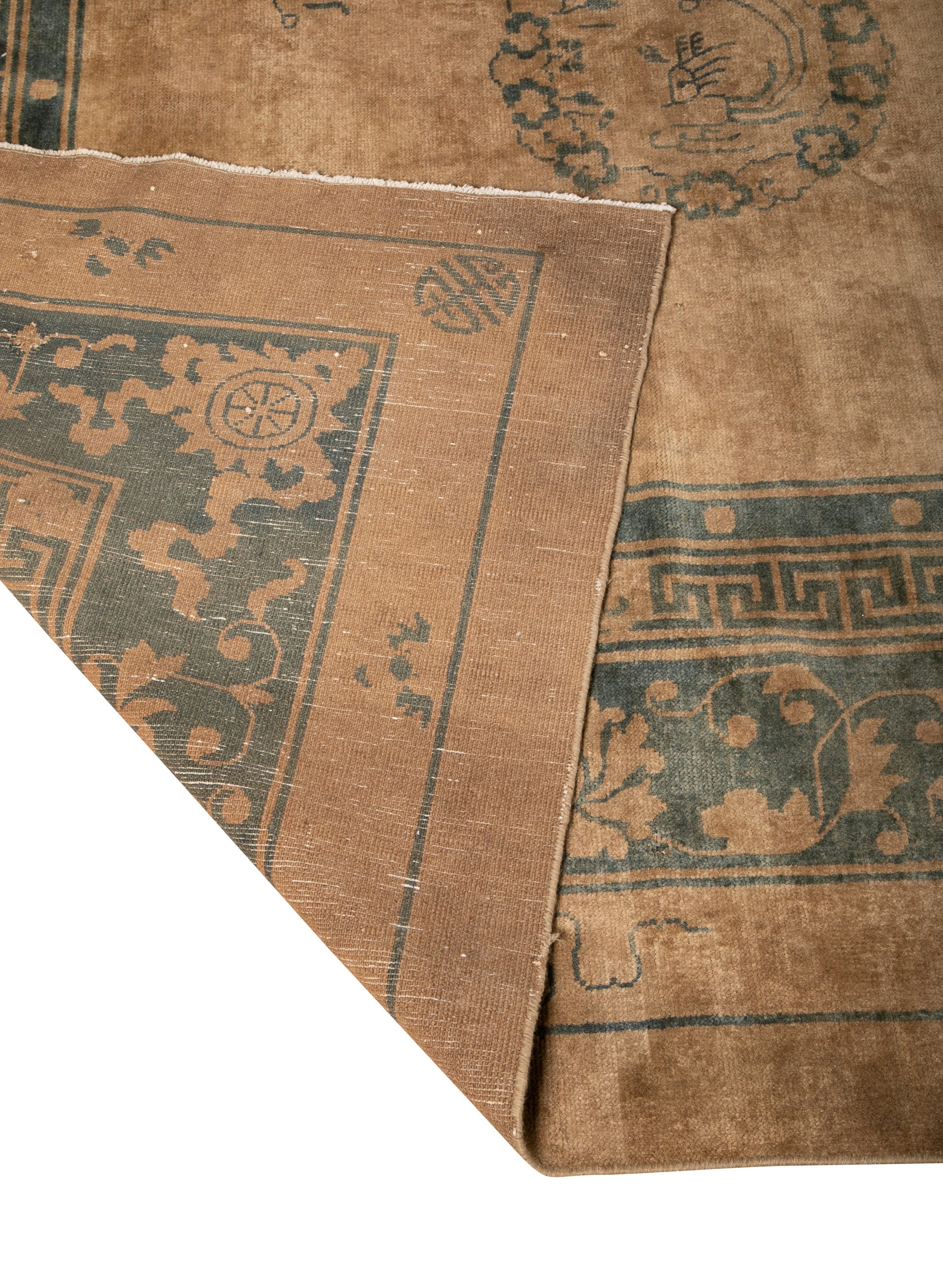 Chinese Carpet with Floral and Eyed Border Around Field of 5 Medallions