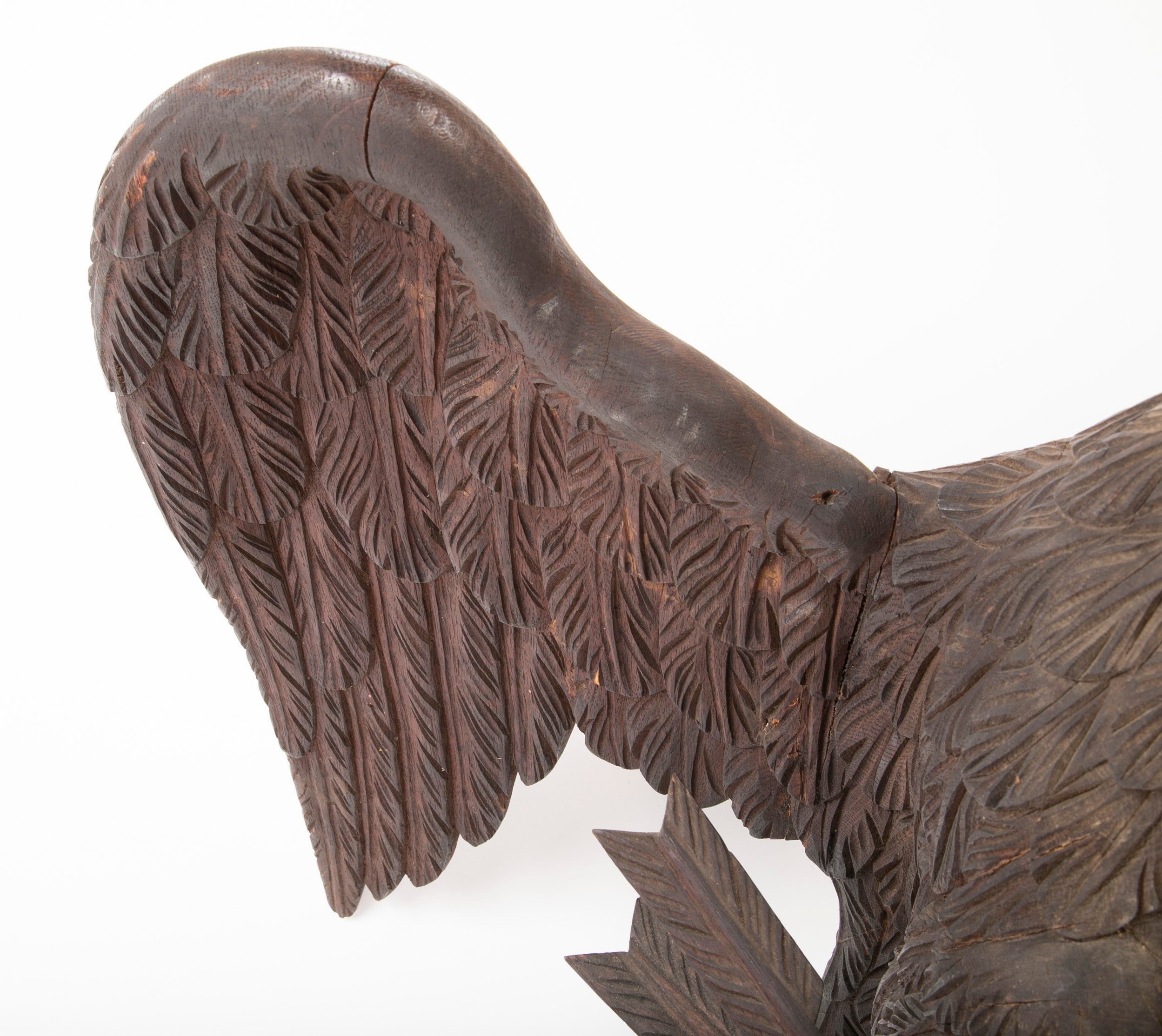 Outstanding Large Oak Carved Eagle Grasping Shield with Three Arrows in His Talons